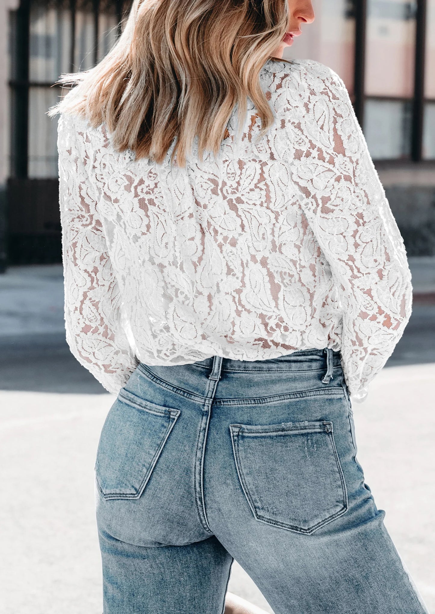 Women's Dressy Casual Lace Blouse Long Sleeve Button Up Shirts Tops Spring Fall Fashion Clothes