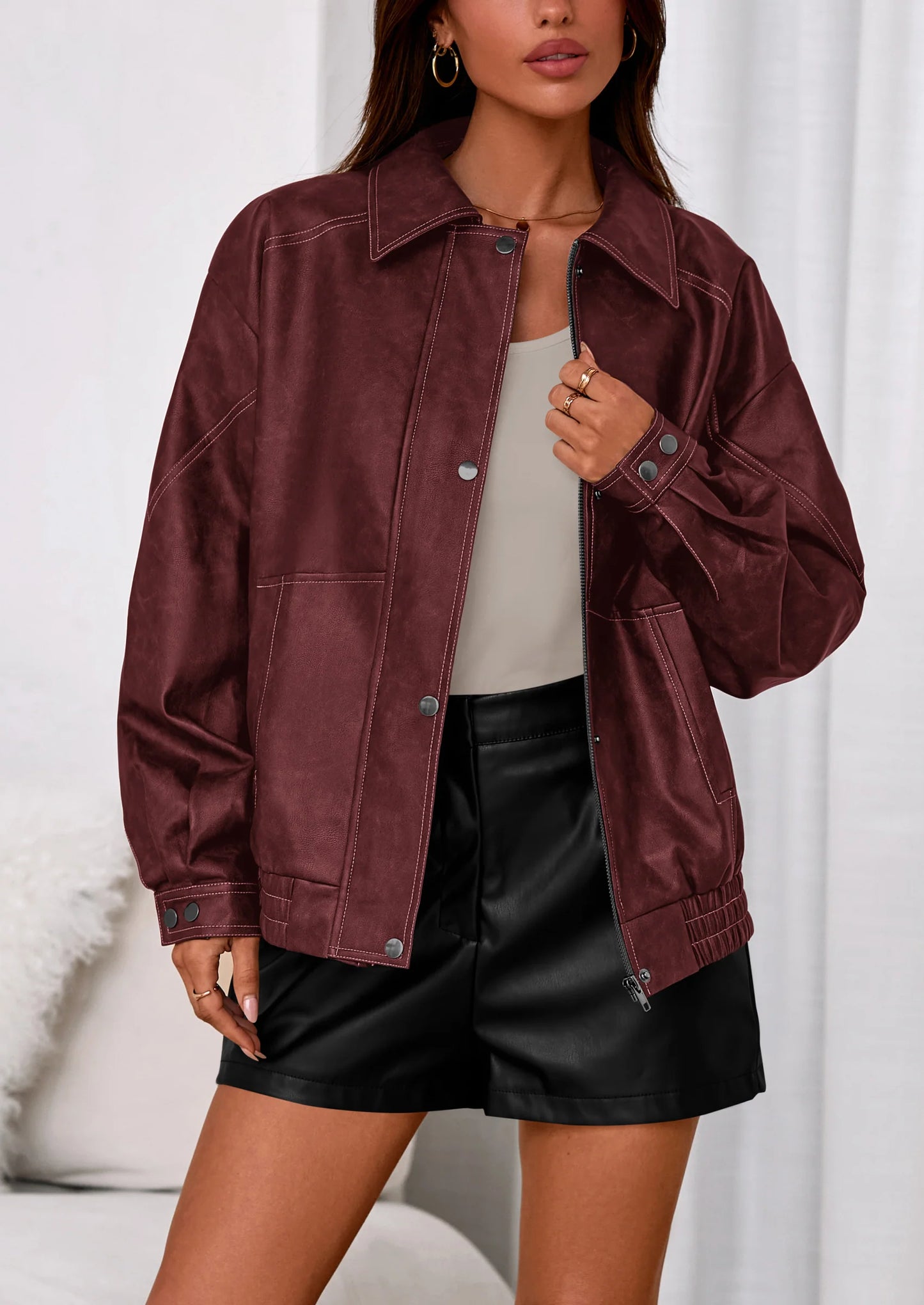 Faux Leather Jacket Women Bomber Motorcycle Zip Up Jackets Oversized Fall Fashion Outfits Winter Coats