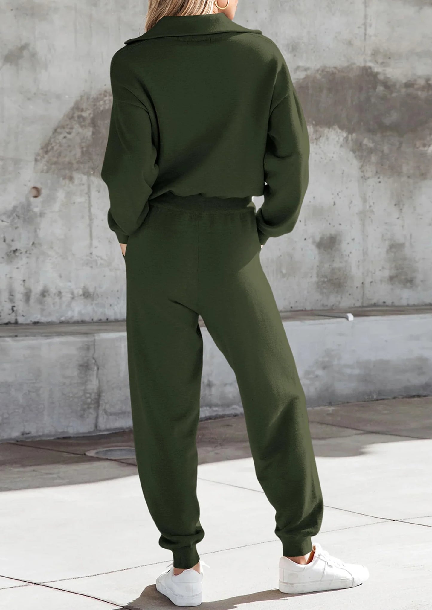 Women's 2 Piece Sweater Set Pullover Zip Up Sweatshirt Jogger Sweatpants Tracksuit Casual Outfit