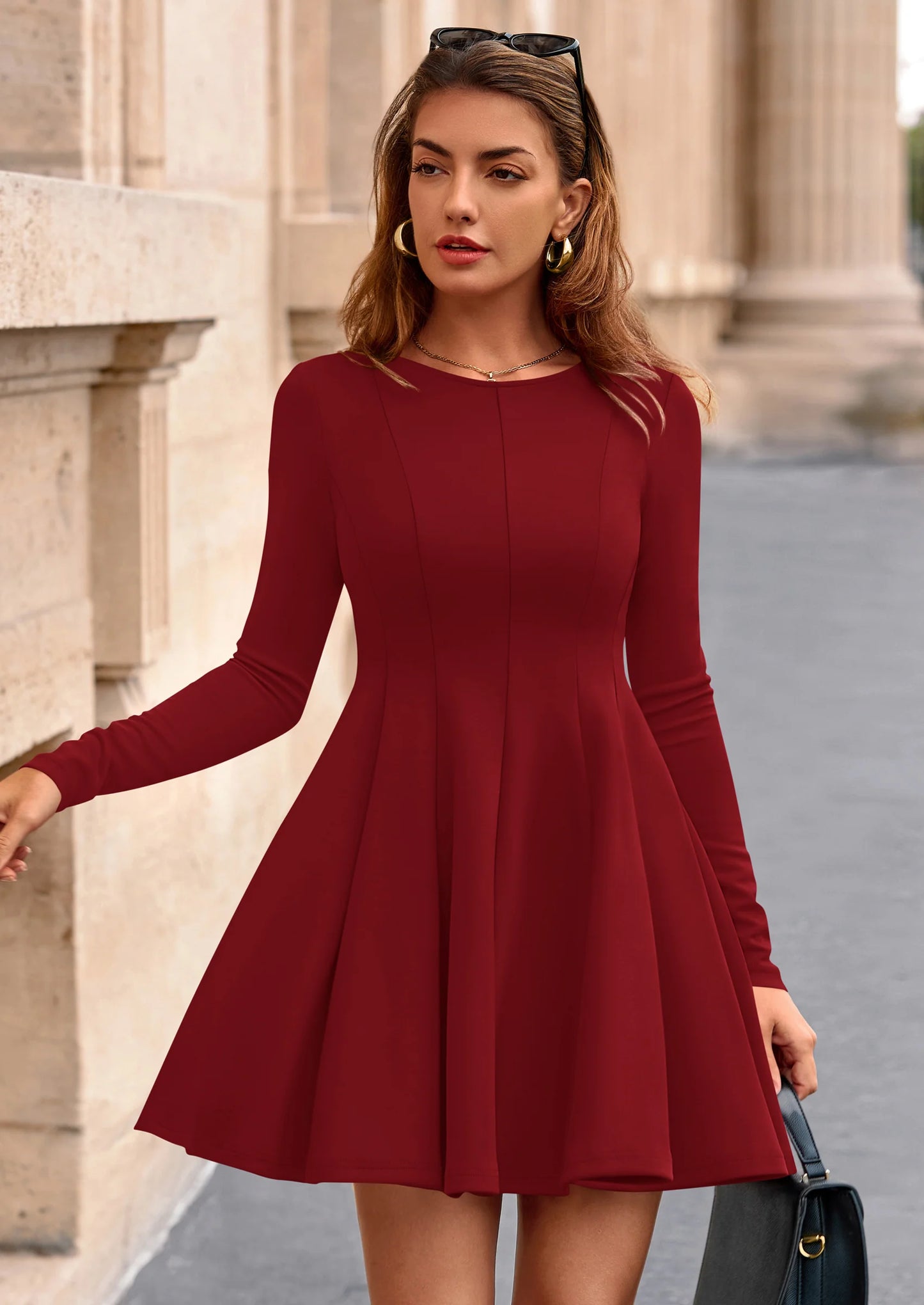 Fall Cocktail Dresses for Women Elegant Classy Wedding Guest Long Sleeve Homecoming Party A Line Mini Dress