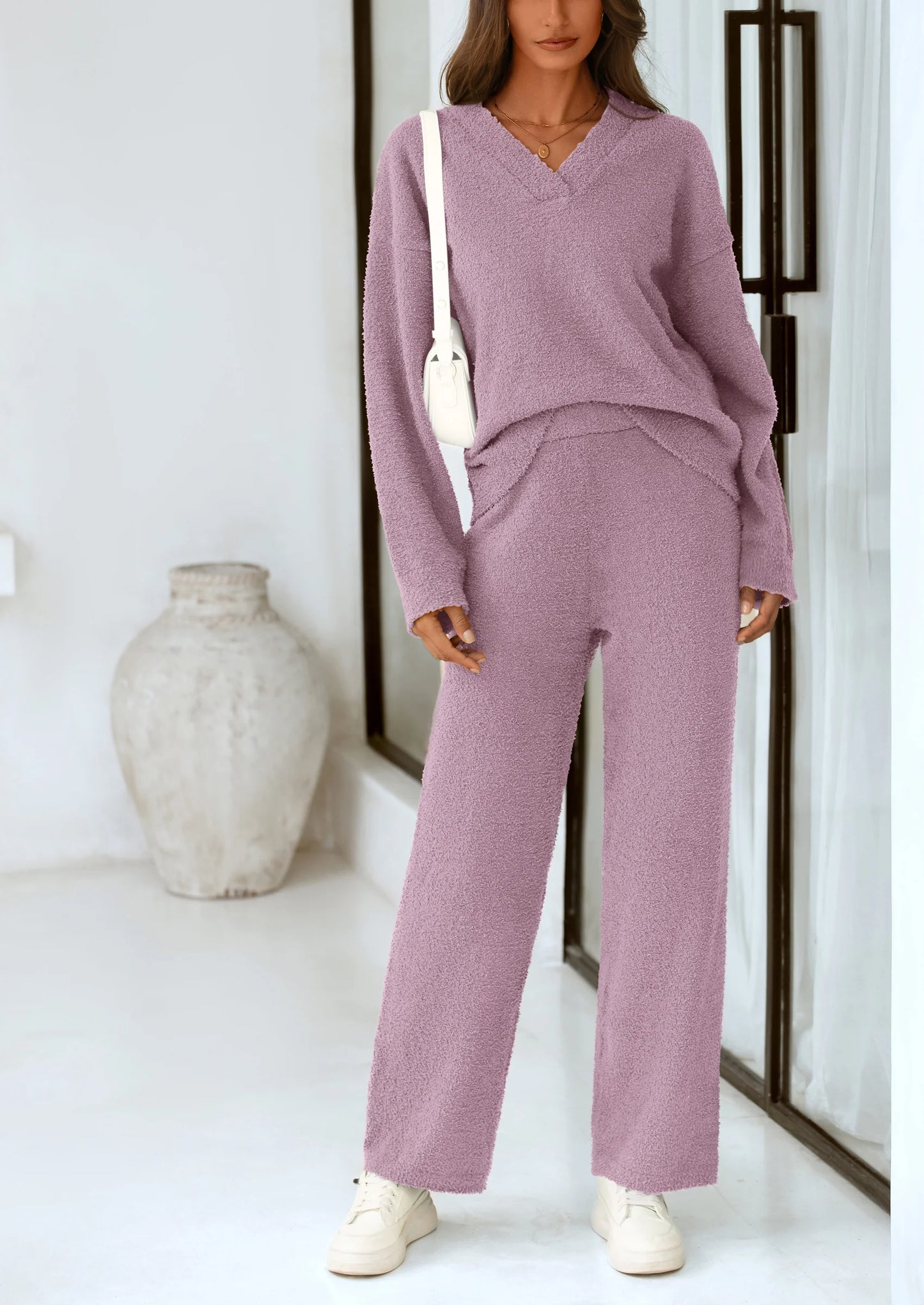 Lounge Sets for Women Two Piece Sweaters Pajama Set Fall Fashion Loungewear Outfits Matching Winter Clothes