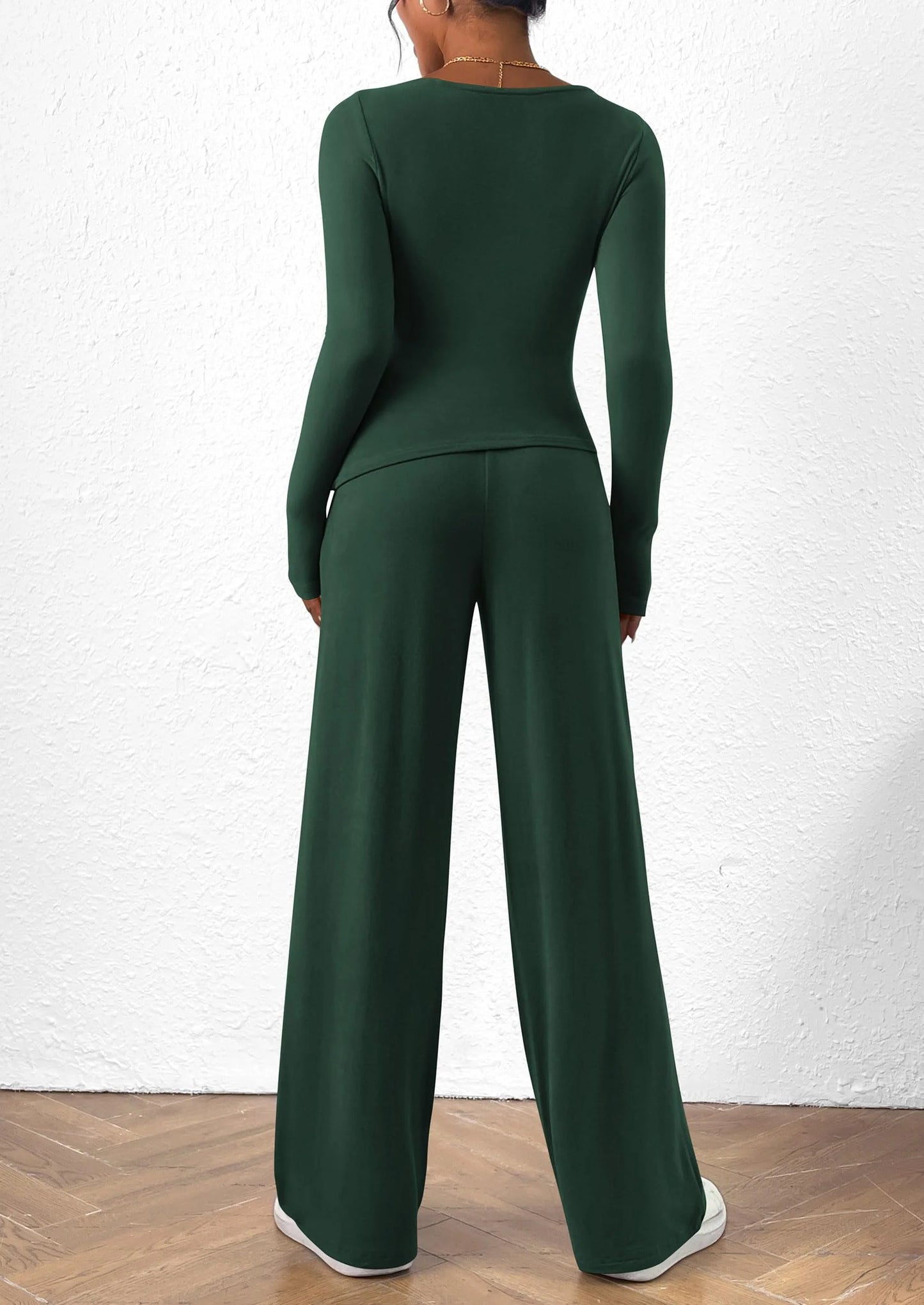 Women's 2 Piece Lounge Sets Asymmetrical Long Sleeve T Shirt Wide Leg Pants Casual Outfits Tracksuit
