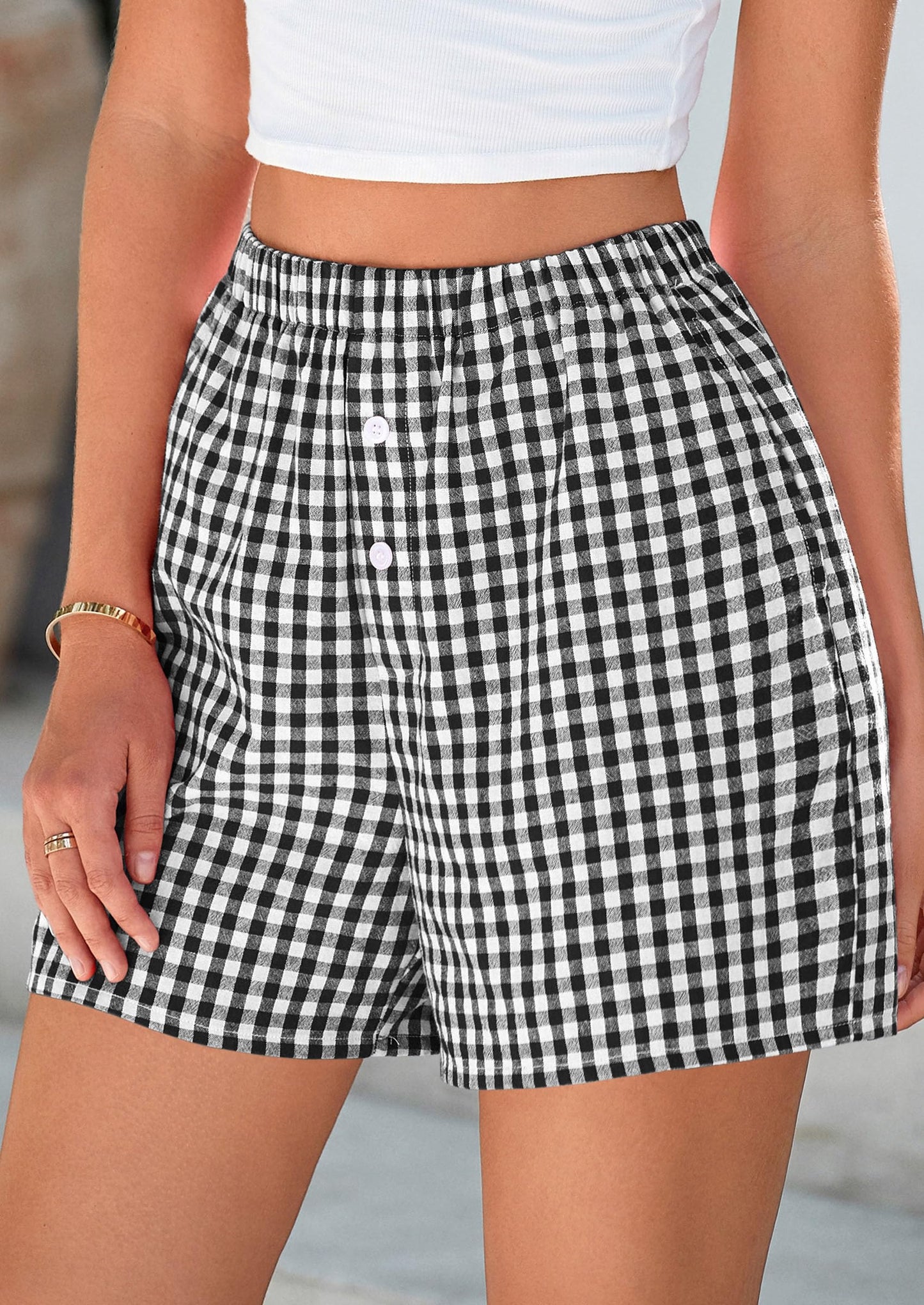 Womens Shorts Boxers Summer Gingham Pajama Lounge Sleep Y2K Plaid Pj Shorts Beach Bottoms