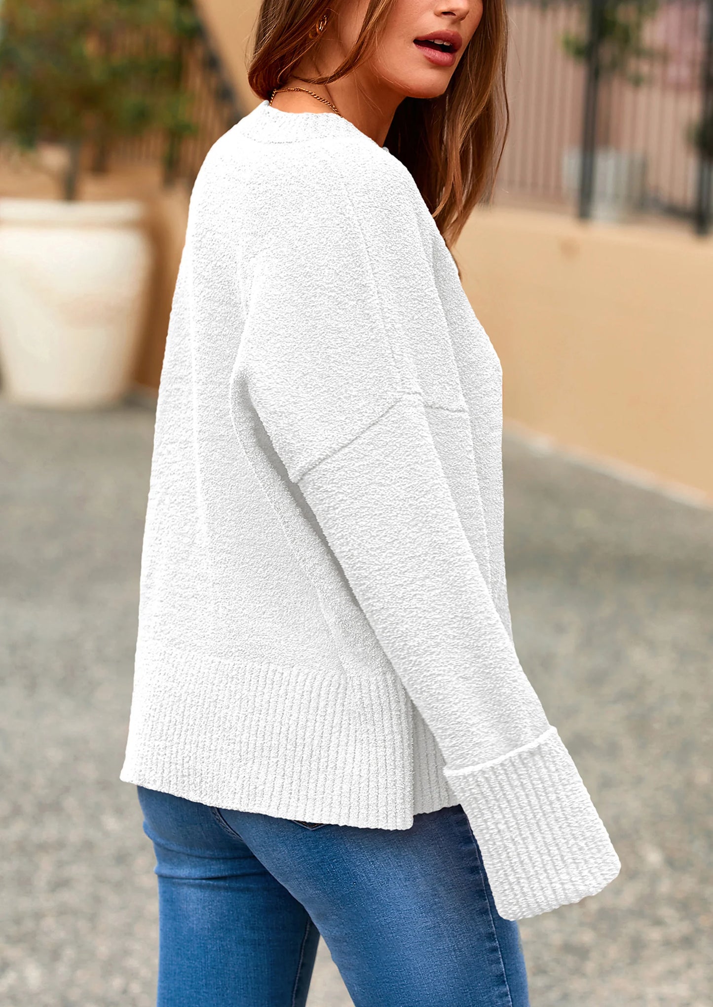 Women's Fall Oversized Sweaters Casual Crewneck Pullover Long Sleeve Fuzzy Chunky Knit Tops Blouse