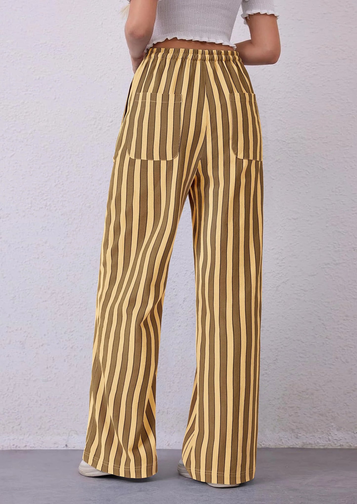 Women's Summer Striped Wide Leg Lounge Pants Trendy Clothes Drawstring Elastic Waist Comfy Pajama Bottoms