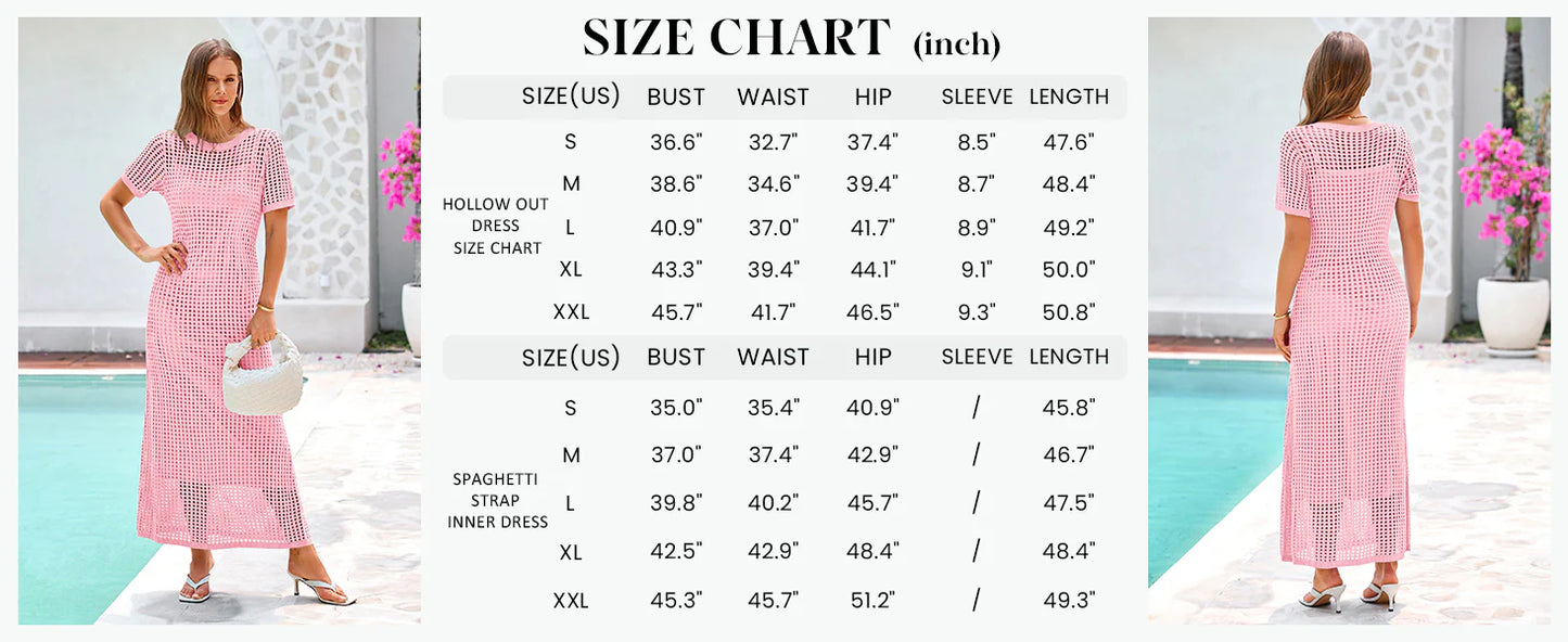 Womens Eyelet Cover Up Dress Summer Vacation Resort Maxi Dresses Beach Short Sleeve Hollow Out Sundress