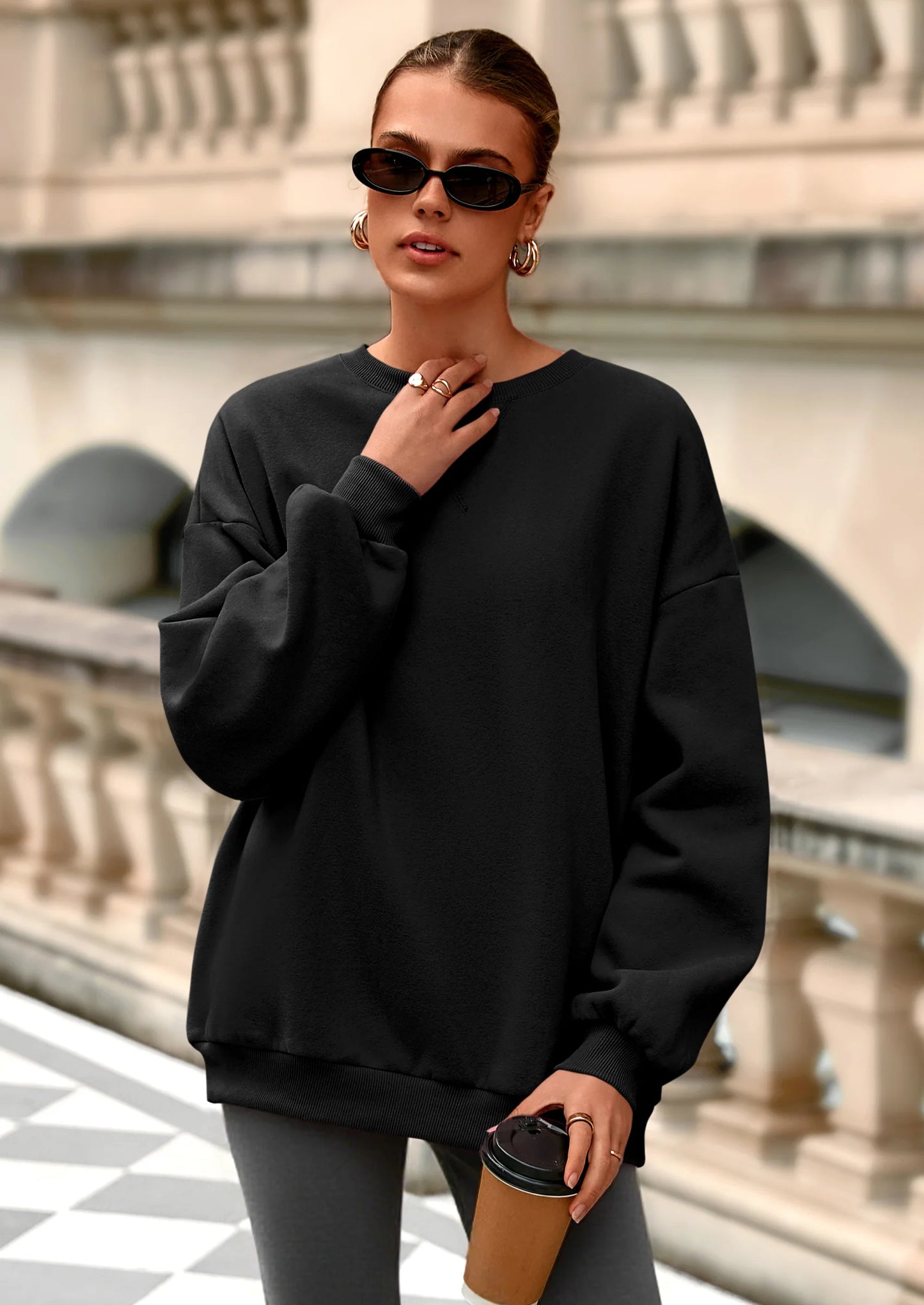 Oversized Sweatshirt for Women Fall Outfits Crewneck Long Sleeve Tops Fleece Pullover Winter Clothing