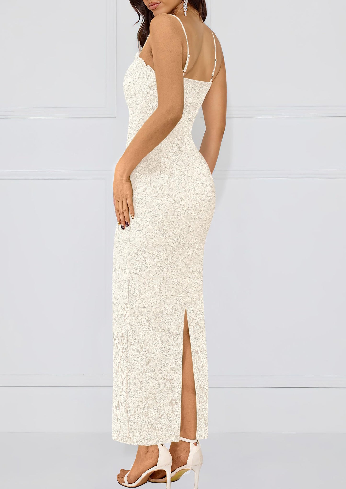 Women's Formal Prom Dress Spaghetti Strap Lace Floral Wedding Guest Evening Bodycon Dresses