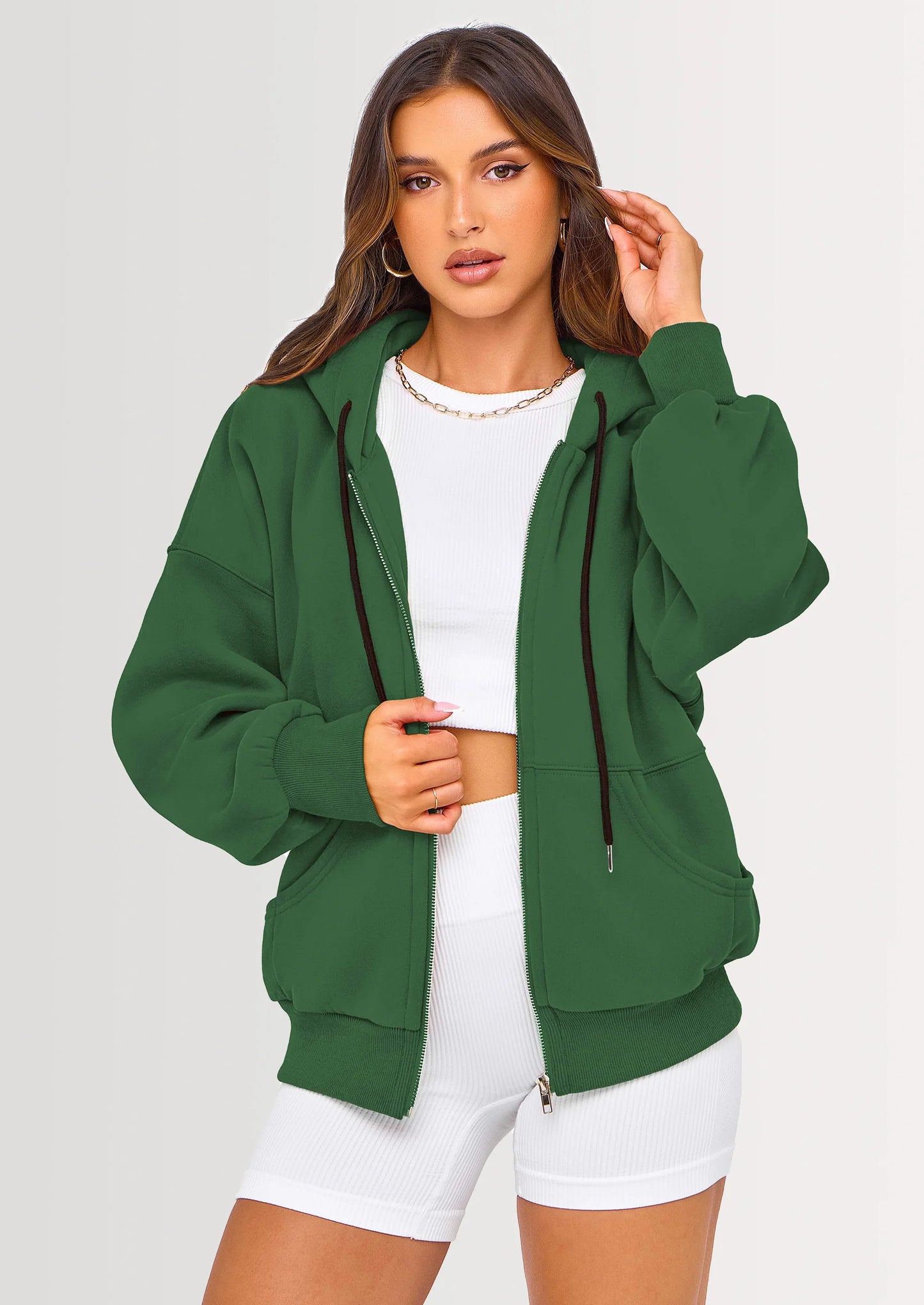 Women's Fall Oversized Hoodies Sweatshirt Long Sleeve Zip Up Pockets Loose Fit Y2K Winter Jackets Coat