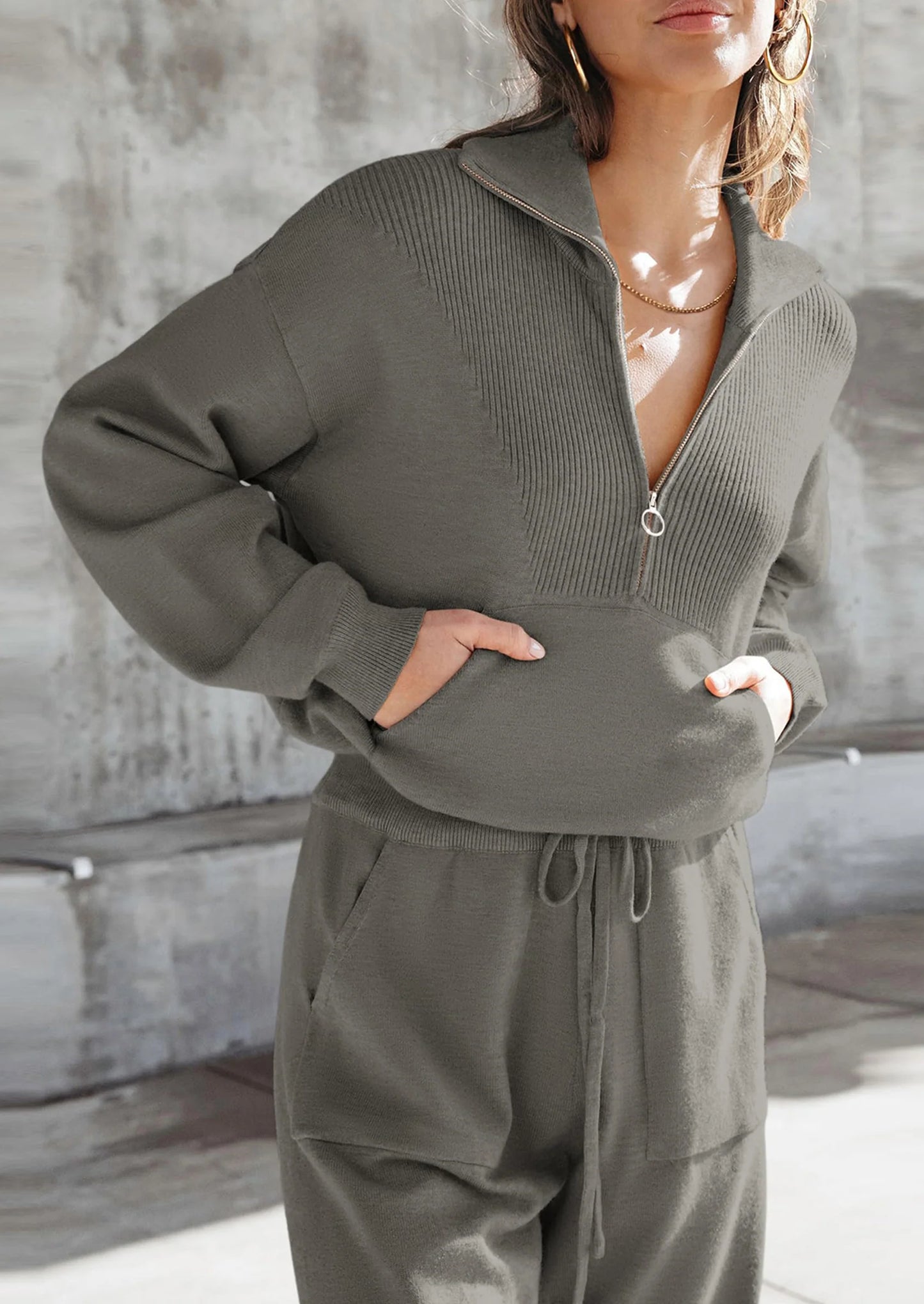 Women's 2 Piece Sweater Set Pullover Zip Up Sweatshirt Jogger Sweatpants Tracksuit Casual Outfit
