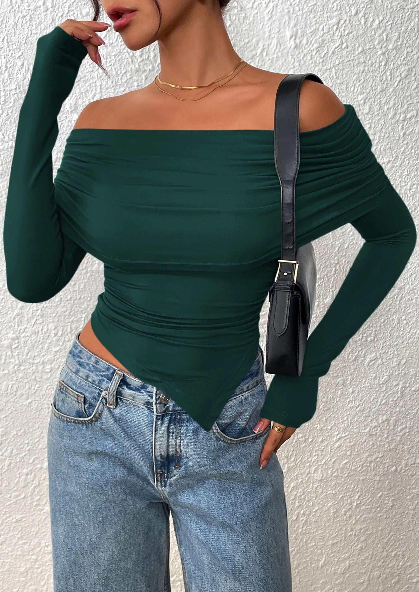 Women's Long Sleeve Shirts Off Shoulder Tops Going Out Slim Fitted Y2K Blouses Fall Fashion Clothes
