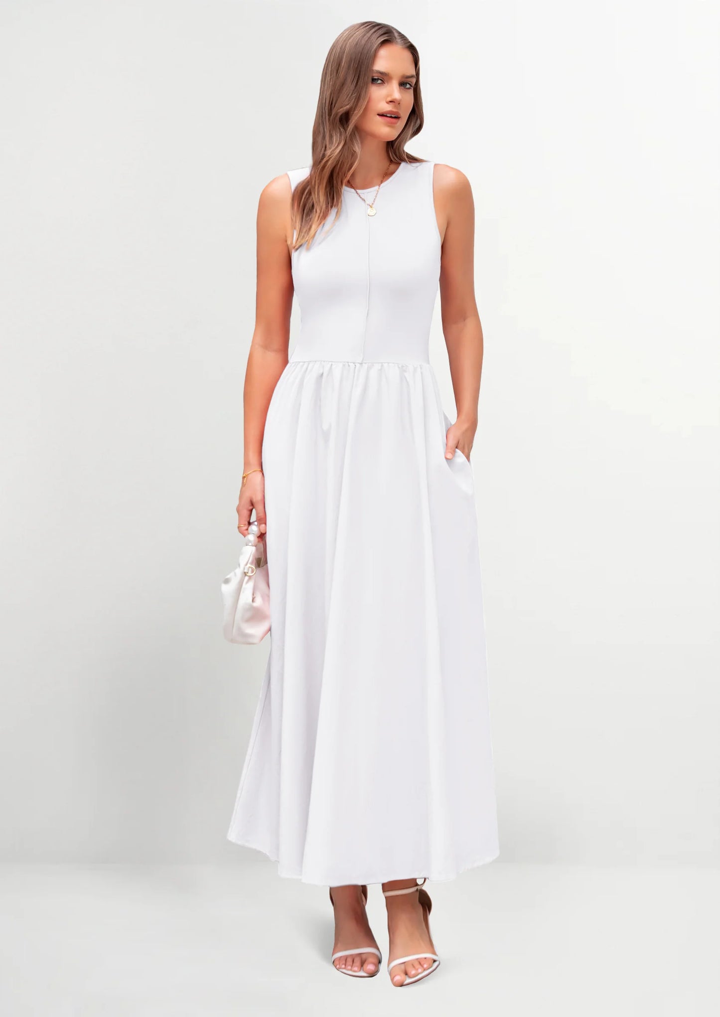 Women Maxi Dresses Casual Sleeveless Patchwork Knit Tank Dress Flowy Beach Sundress Long Dress