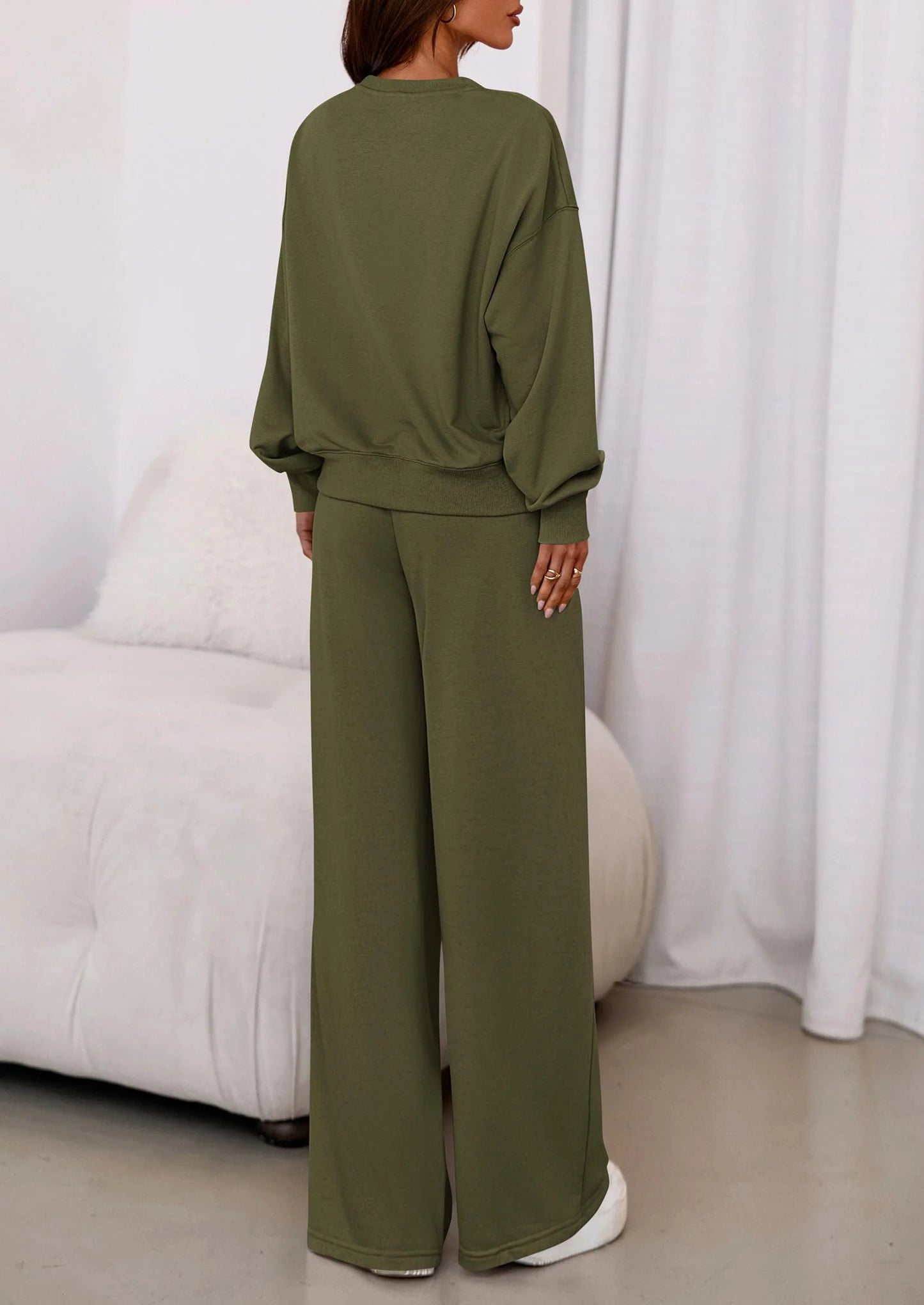 Womens 2 Piece Sets Long Sleeve Sweatshirt Wide Leg Pants Loose Matching Lounge Set Trendy Fall Outfits