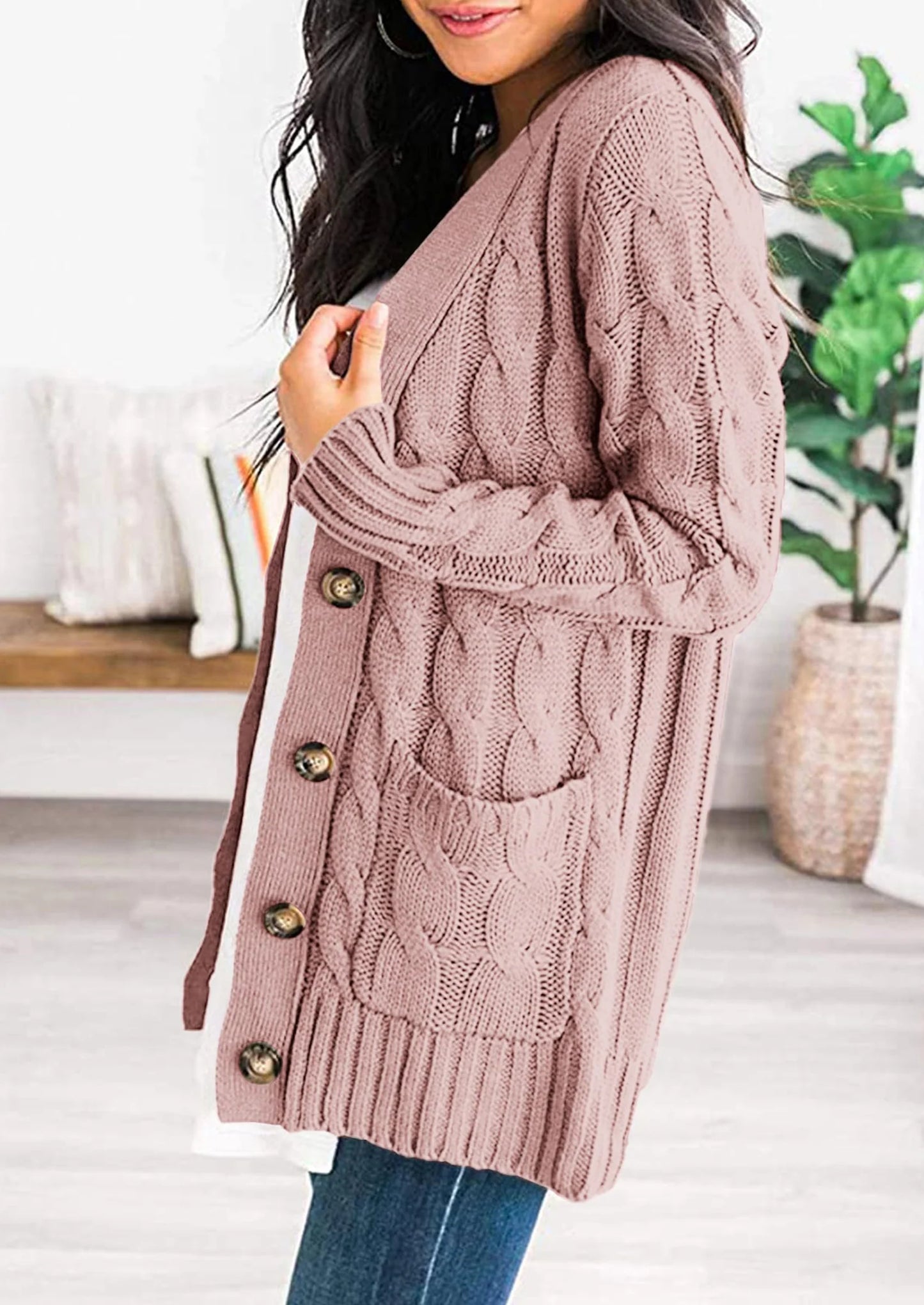 Women's Open Front Cardigan Sweaters Fall Fashion Button Down Cable Knit Chunky Winter Outerwear Coats