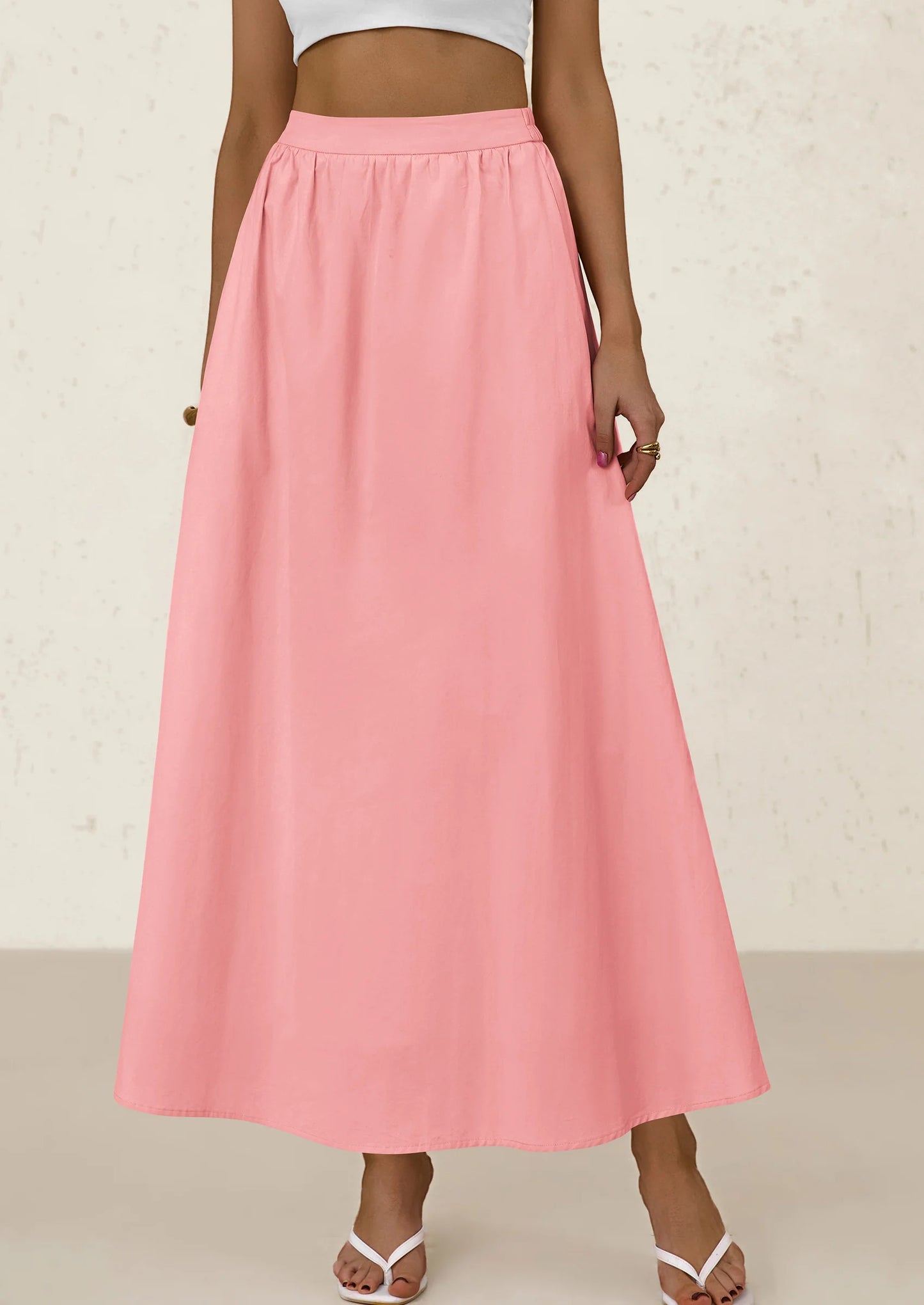 Women's Maxi Skirts Summer Trendy Ruffle High Waisted Casual Long Flowy Skirt with Pockets