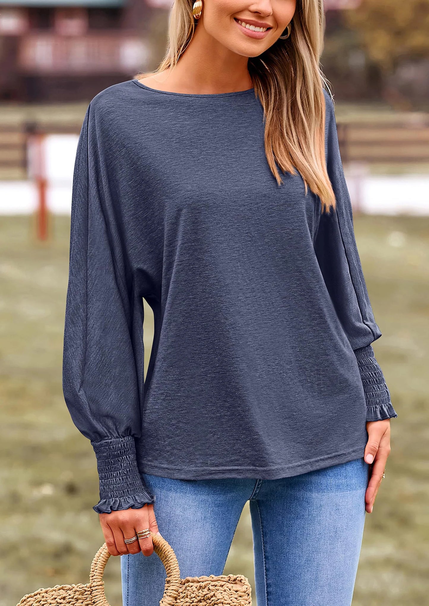 Women's Spring Fashion T Shirts Puff Long Sleeve Crewneck Casual Basic Tee Tops Blouses