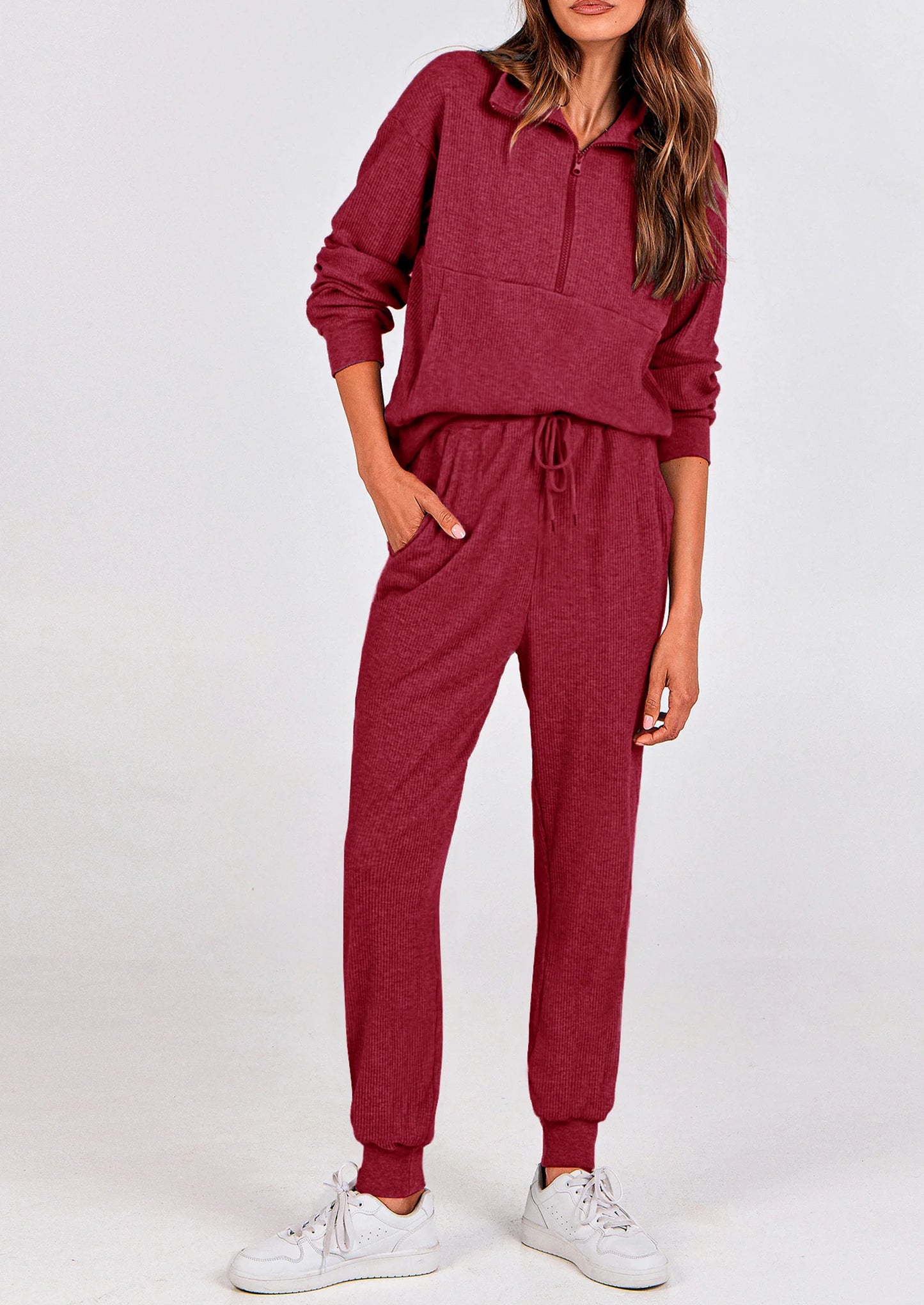 Women's Fall 2 Piece Lounge Sets Zip Up Sweatshirt Jogger Pants Sweat Track Suits Travel Outfit Winter Clothing