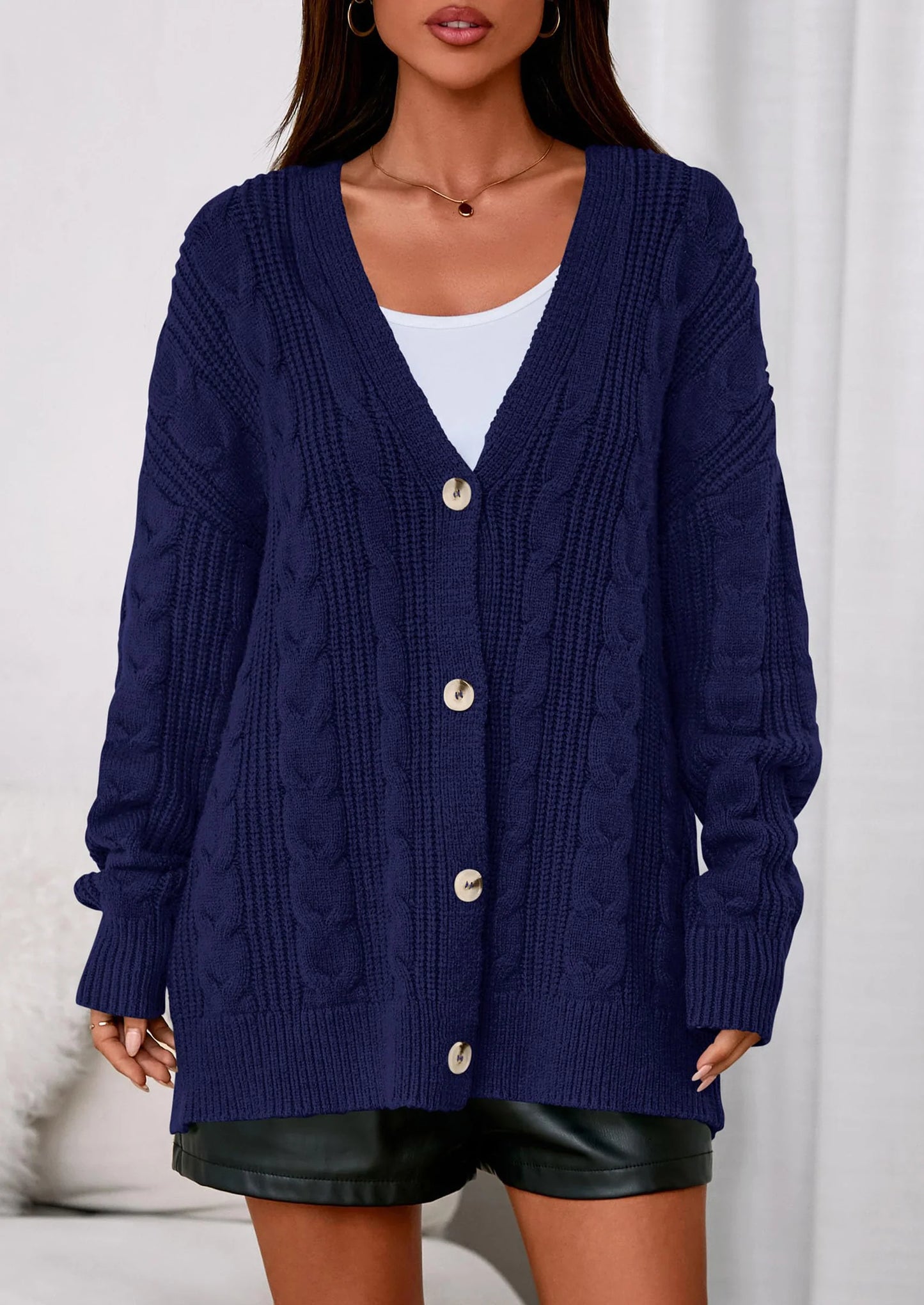 Women's Cable Knit Sweaters Fall Oversized Chunky Open Front Long Sleeve Cardigan Winter Coats
