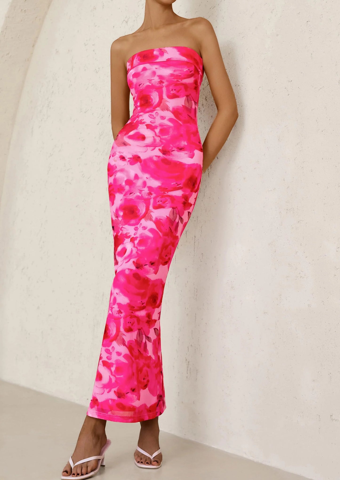 Womens Printed Tube Maxi Dress Strapless Bodycon Sleeveless Night Out Long Dresses