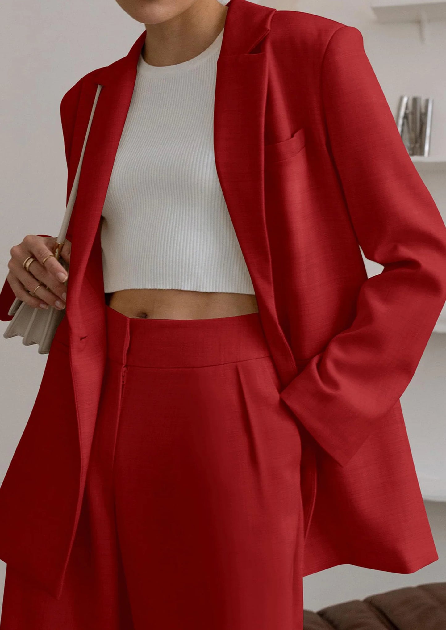 Women's Fall Two Piece Outfits Dressy Blazer Jacket and Wide Leg Pants Pockets Business Casual Office Suit Sets