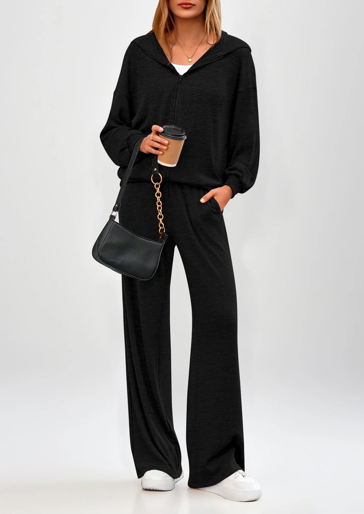 Women's 2 Piece Fall Lounge Sets Zip Up Hoodie Wide Leg Pants Tracksuit Matching Travel Outfits Clothes