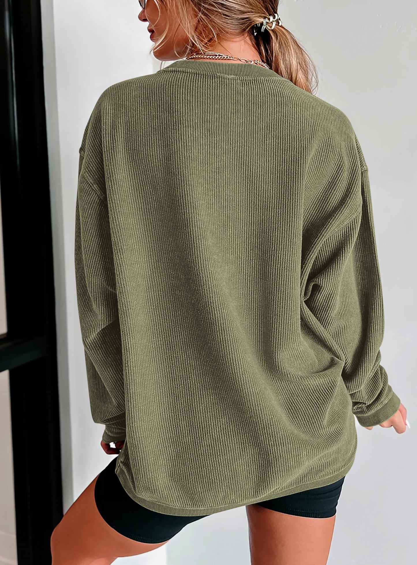 Women's Oversized Sweatshirt 2025 Fall Fashion Clothes Ribbed Corduroy Long Sleeve Going Out Pullover Tops