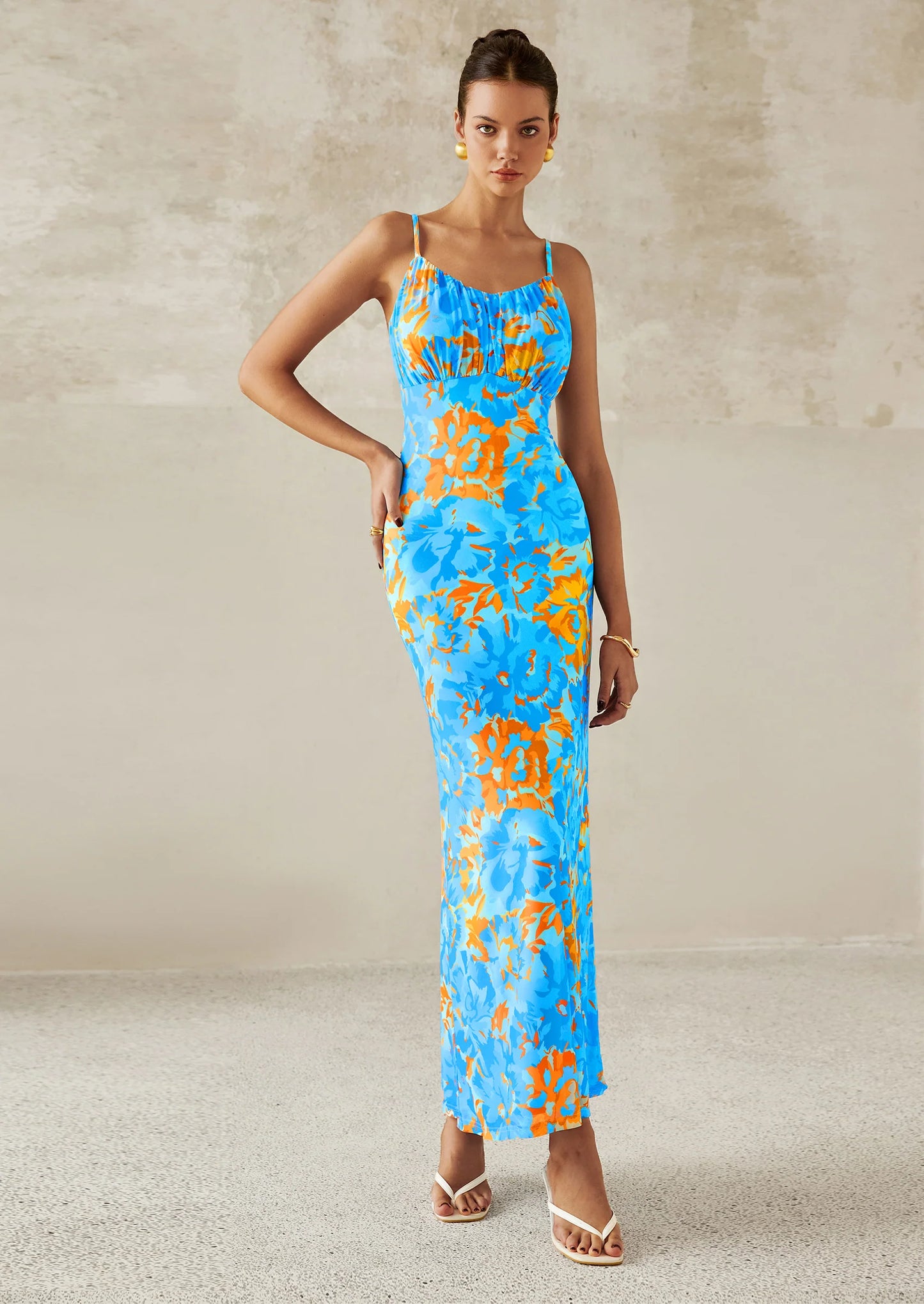 Women's Bodycon Maxi Dress Floral Sundress Sleeveless Spaghetti Strap Cocktail Party Dress
