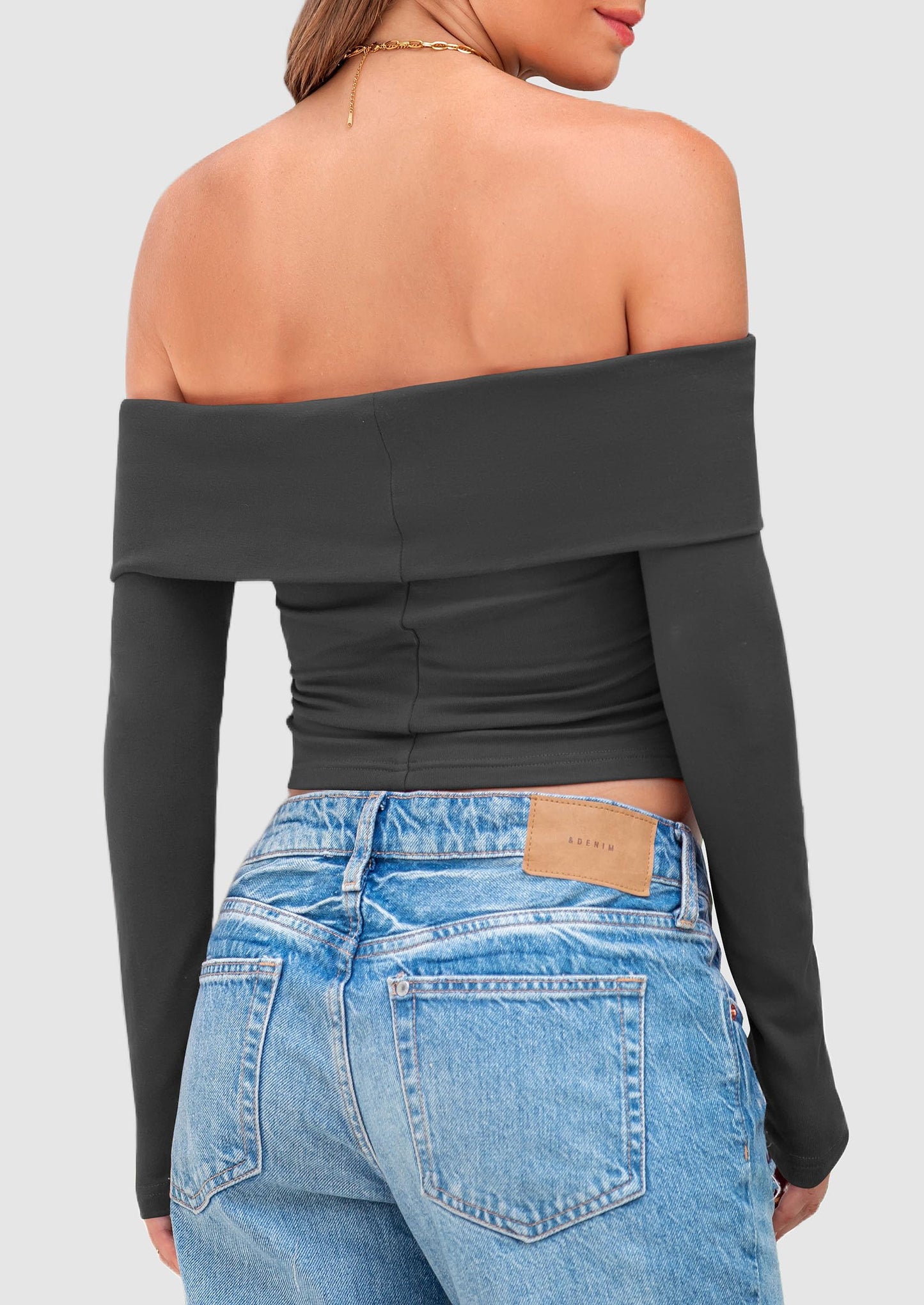 Off The Shoulder Tops for Women Long Sleeve Shirts Trendy Going Out Crop Top Spring Fashion Clothes
