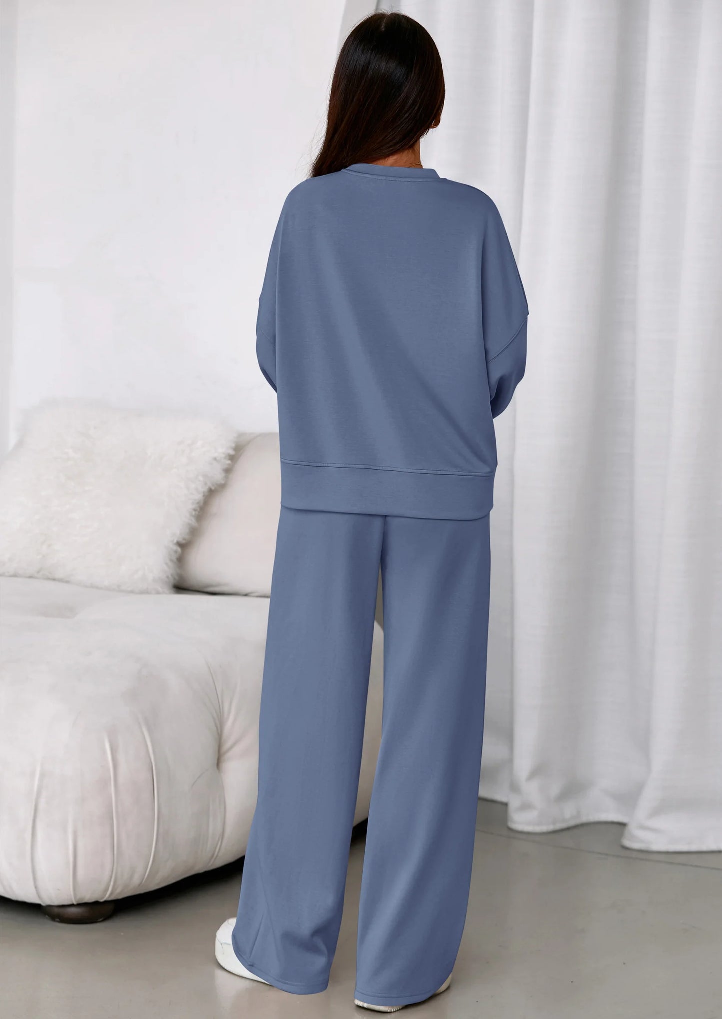 2 Piece Sets For Women Fall Trendy Long Sleeve Sweatshirt Wide Leg Pants Loungewear Set Matching Sweatsuit