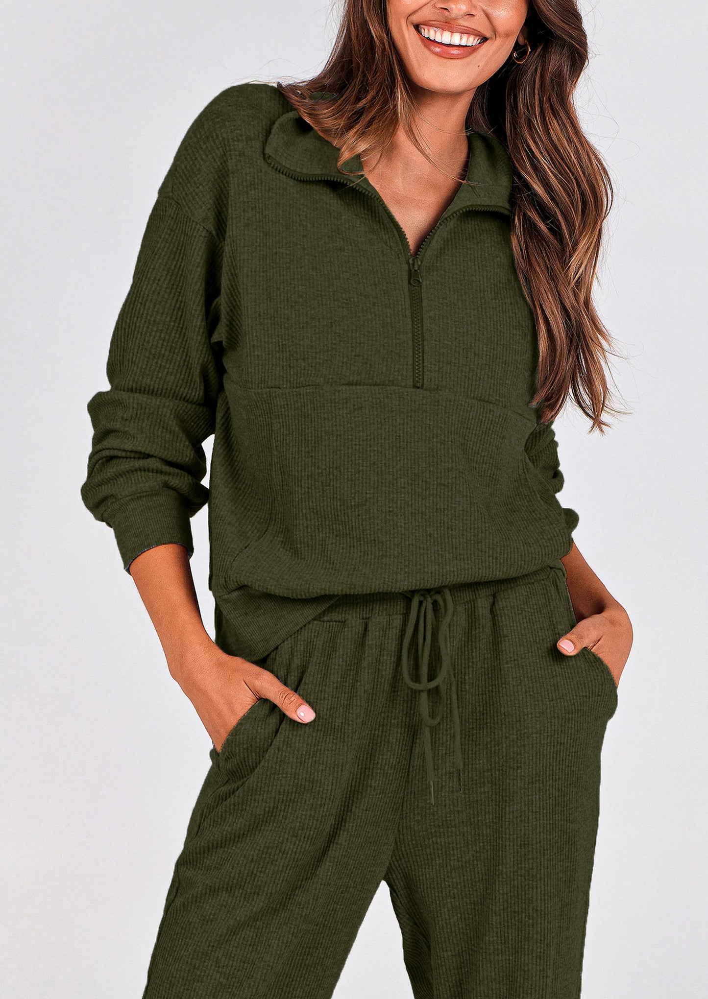 Women's Fall 2 Piece Lounge Sets Zip Up Sweatshirt Jogger Pants Sweat Track Suits Travel Outfit Winter Clothing