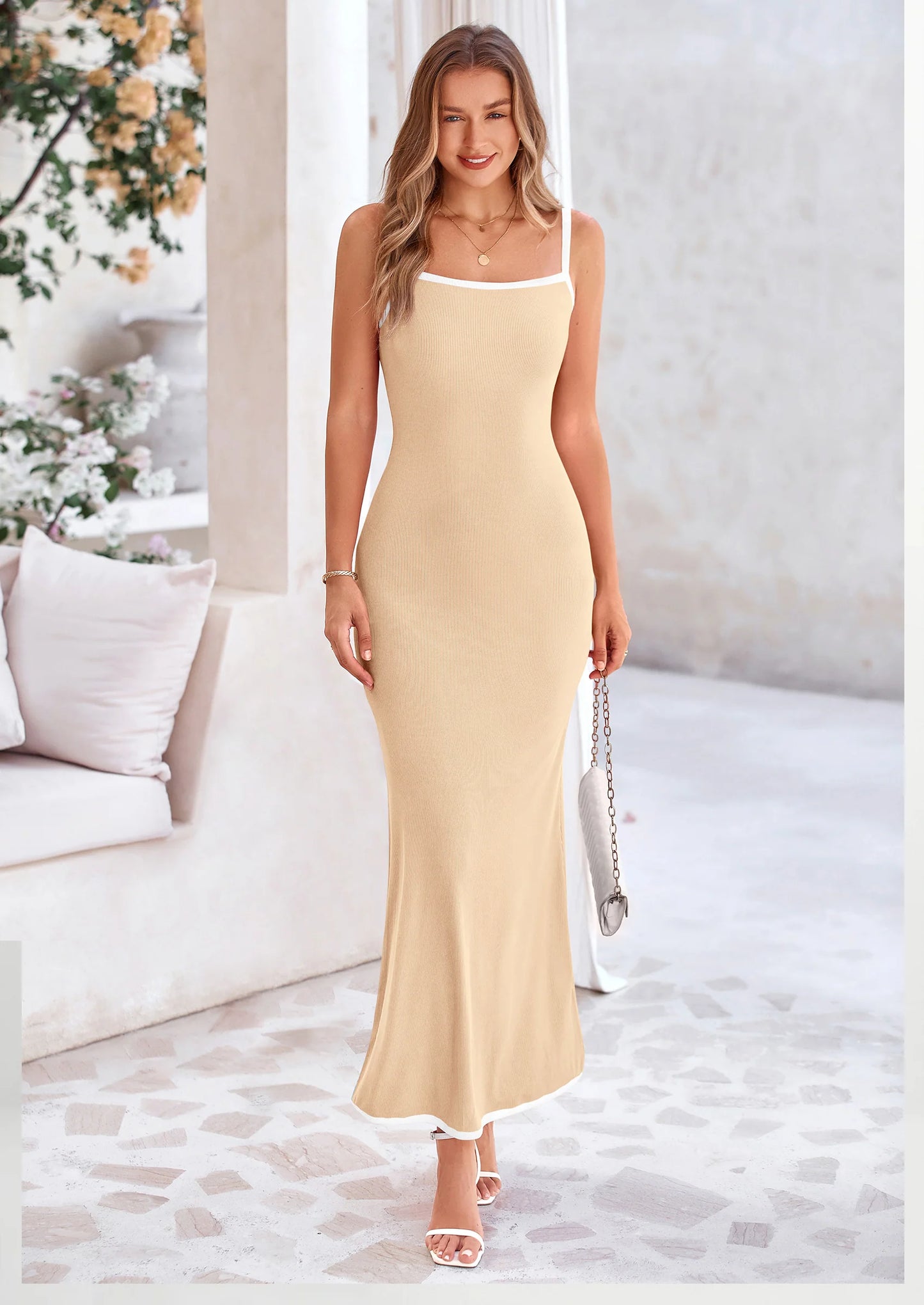 Spring Dresses for Women Summer Resort Wear Sexy Bodycon Sundress Spaghetti Strap Vacation Maxi Dress