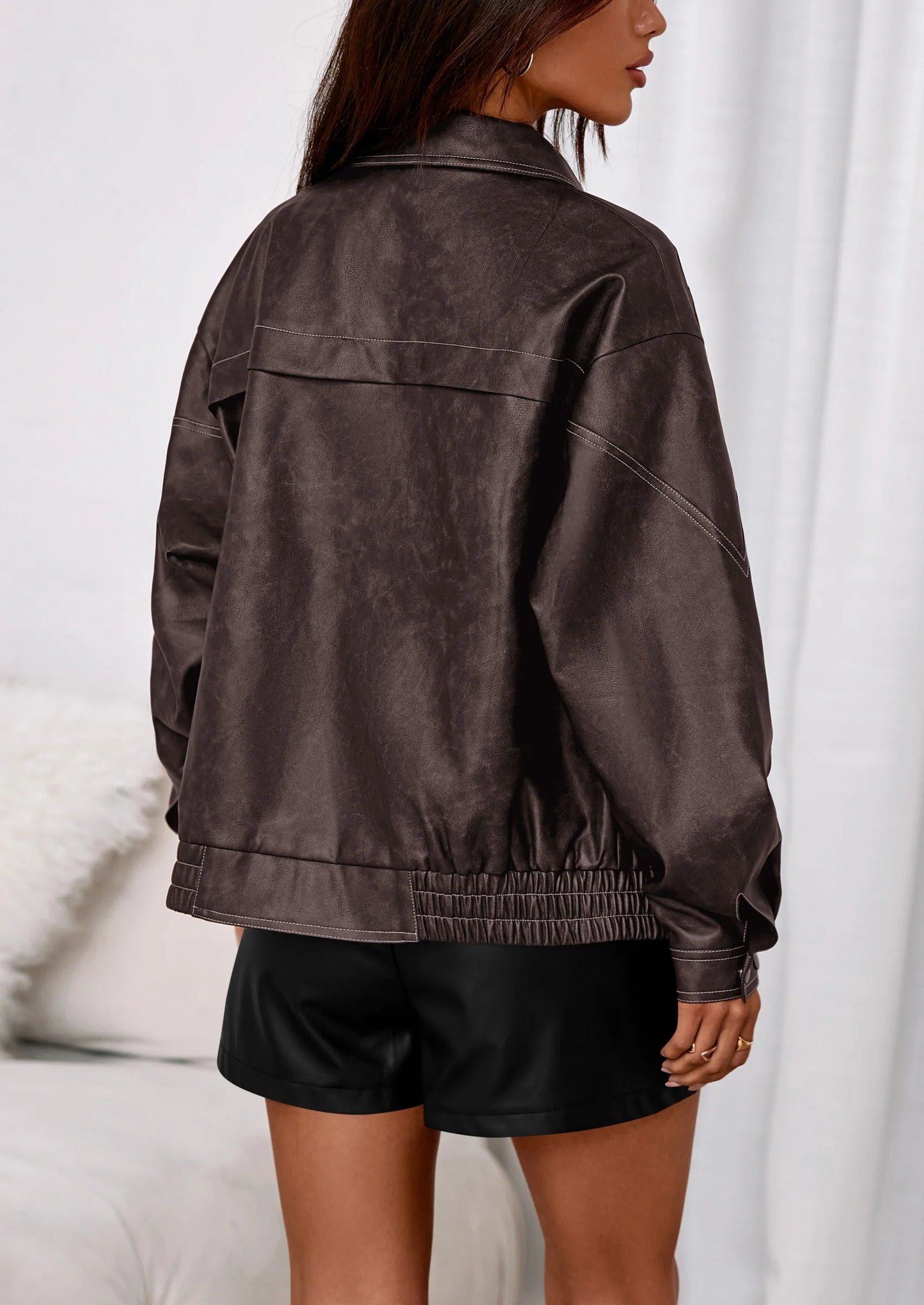 Faux Leather Jacket Women Bomber Motorcycle Zip Up Jackets Oversized Fall Fashion Outfits Winter Coats