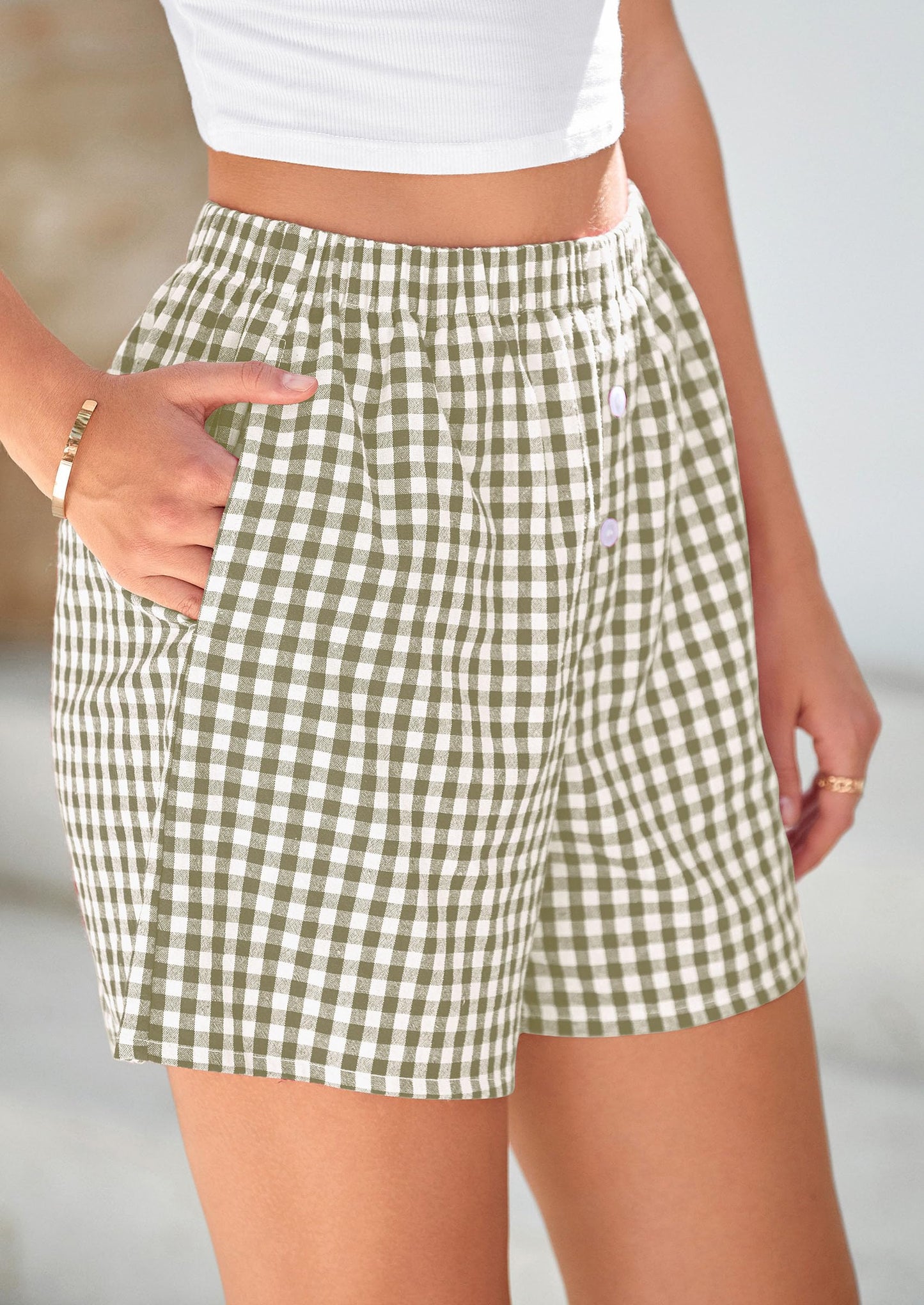 Womens Shorts Boxers Summer Gingham Pajama Lounge Sleep Y2K Plaid Pj Shorts Beach Bottoms