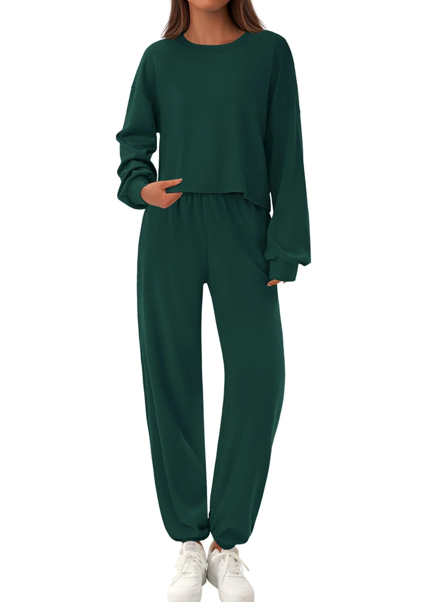 Women's Two Piece Outfits Lounge Sets Long Sleeve Pullover Tops Sweatpants Fall Fashion Matching Clothing