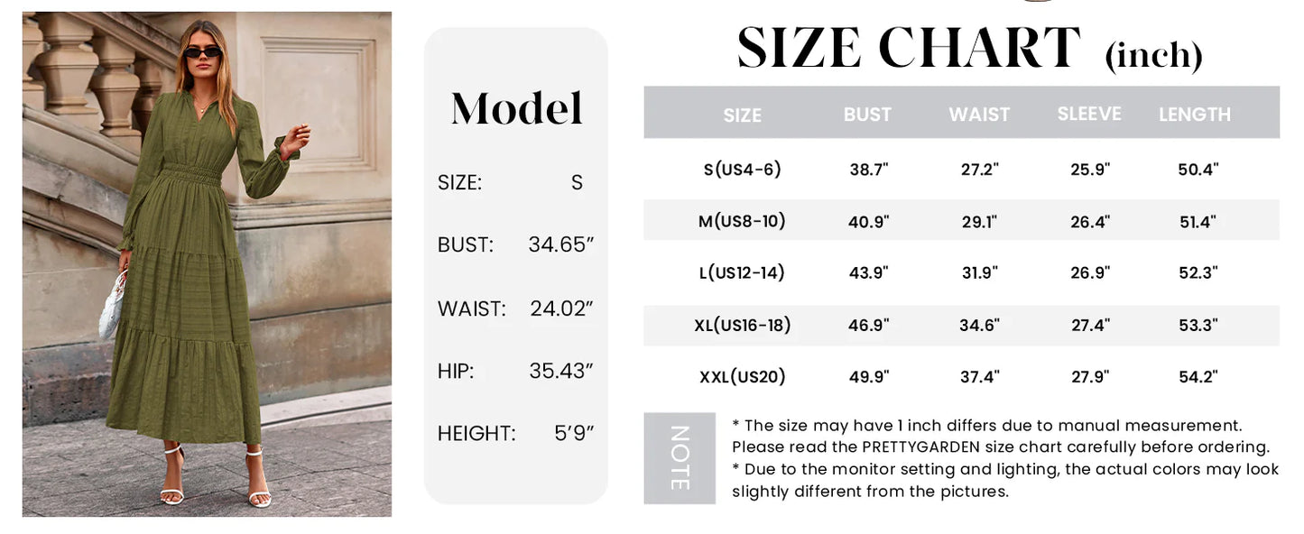 Women's Fall Wedding Guest Dresses Long Sleeve V Neck Flowy Elegant Holiday Party Maxi Dress with Pockets