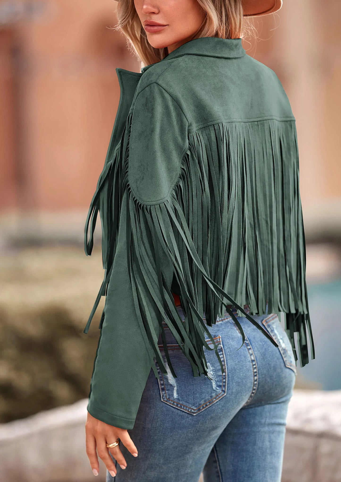 Women's Fringe Faux Suede Leather Jackets Fashion Tassel Motorcycle Cropped Coats