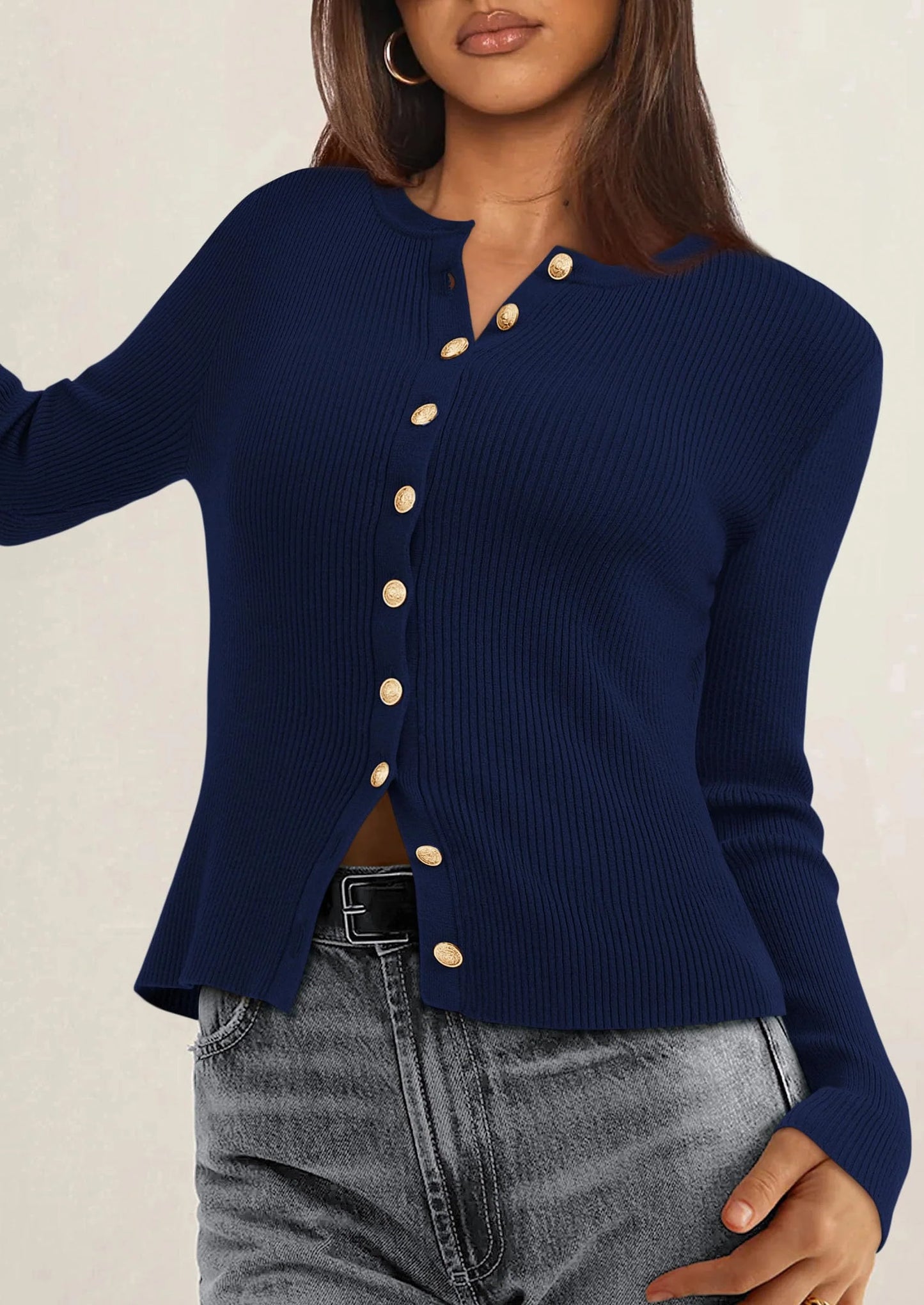 Womens Fall Cardigan Sweaters Lightweight Long Sleeve Button up Ribbed Knit Tops Winter Fashion Clothes