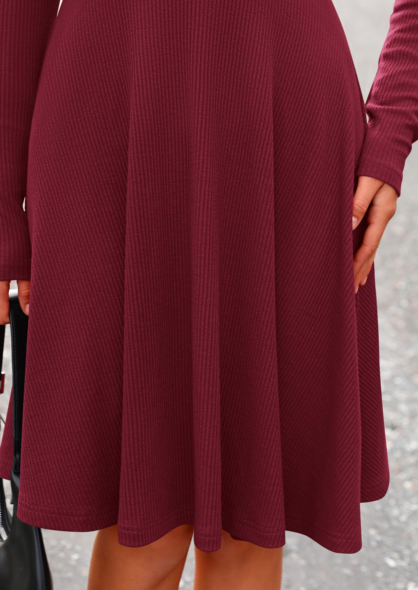 Women's Spring Fall Short Dress Ribbed Knit Crewneck Long Sleeve A Line Flowy Casual Elegant Going Out Dresses