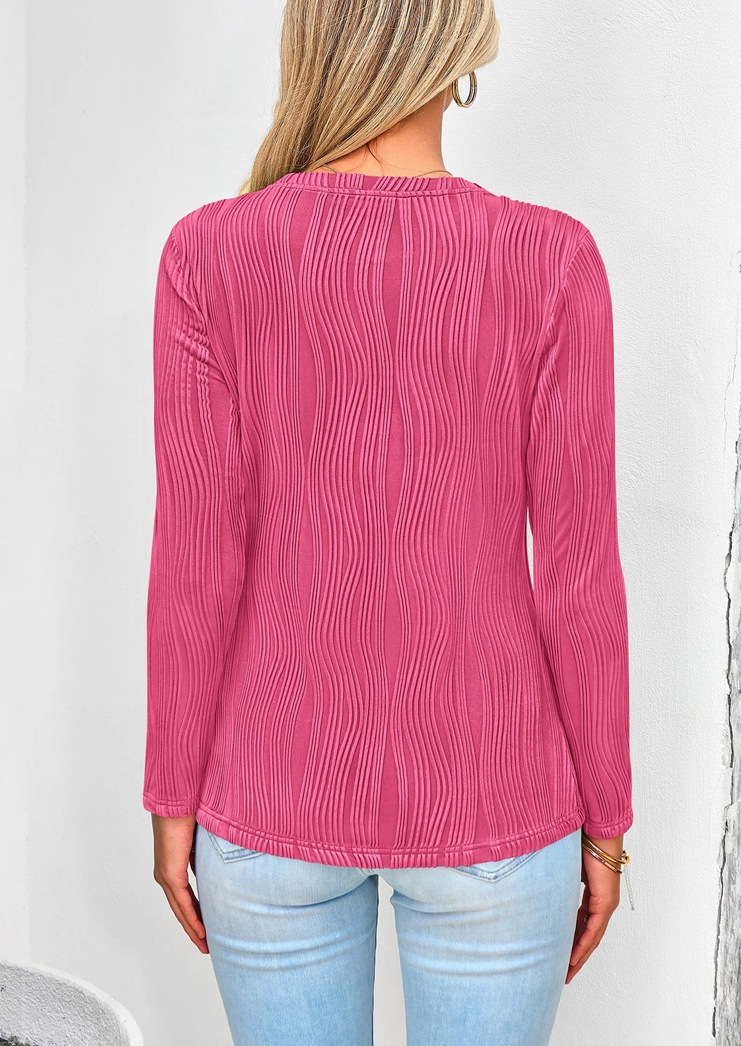 Long Sleeve Tops for Women Spring Fall Trendy Business Dressy Casual Shirts Crewneck Textured Blouse