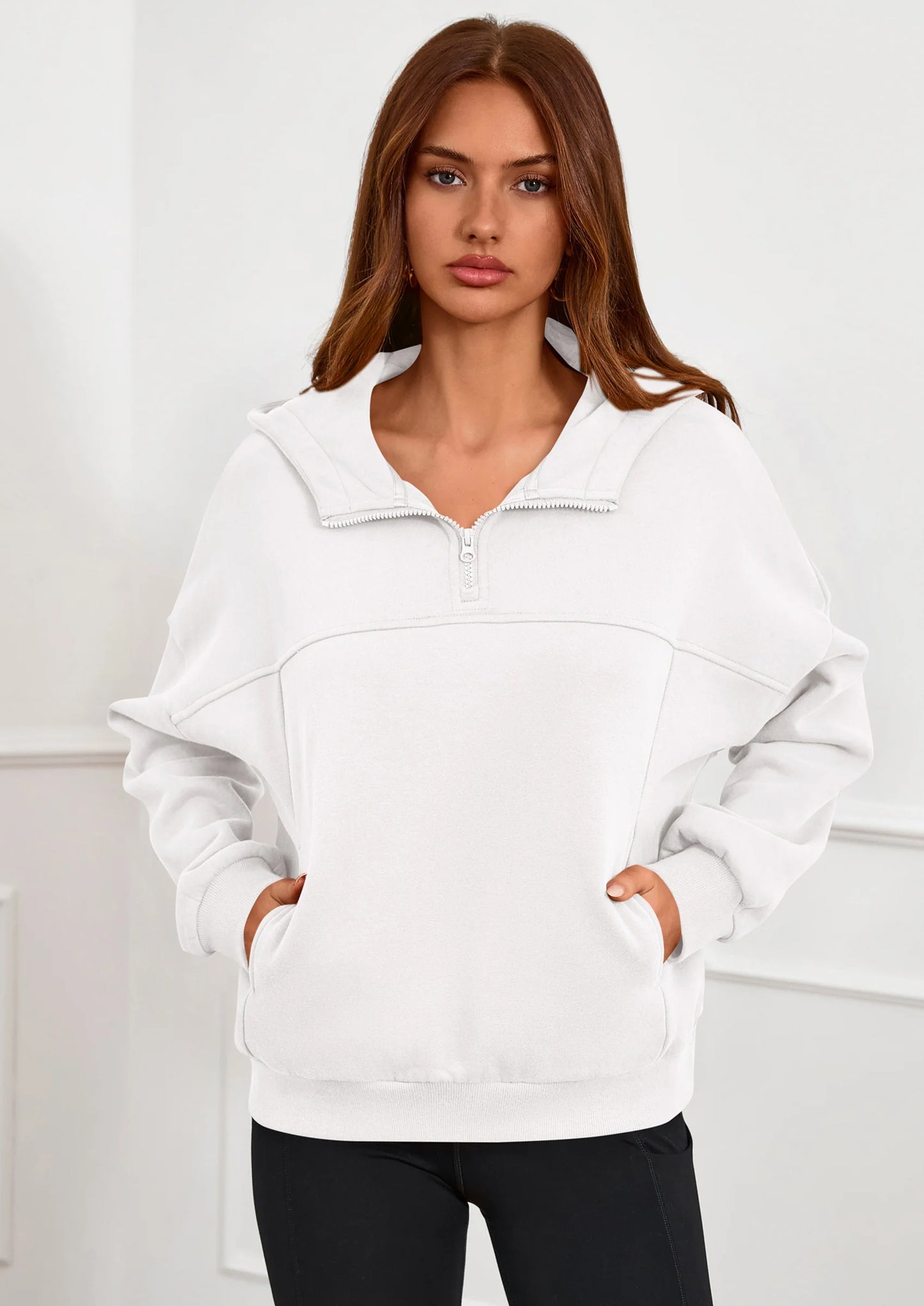 Womens Hoodies Cropped Fleece Sweatshirts Fall Fashion Quarter Zip Pullover Long Sleeve Tops Winter Clothes