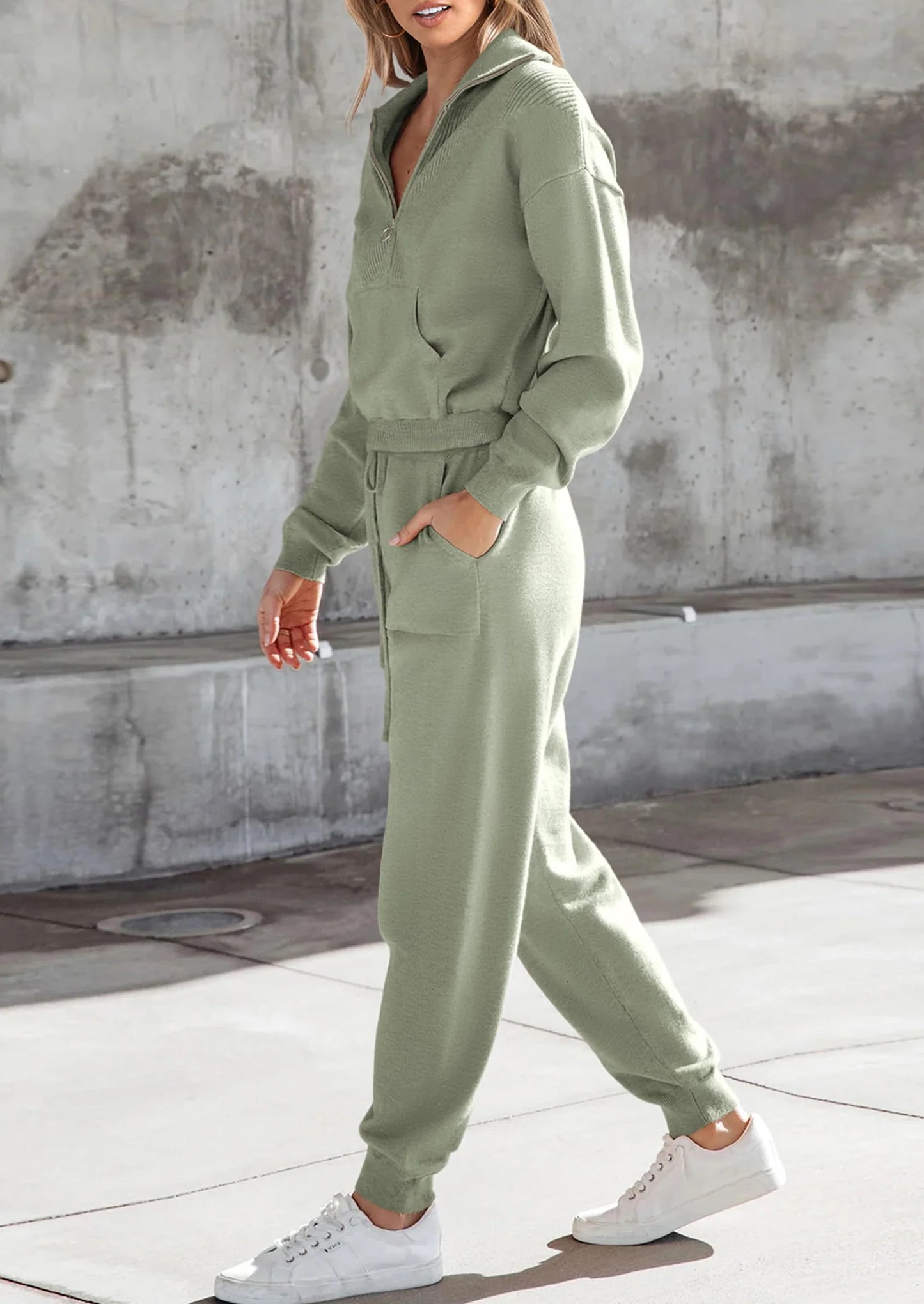 Women's 2 Piece Sweater Set Pullover Zip Up Sweatshirt Jogger Sweatpants Tracksuit Casual Outfit