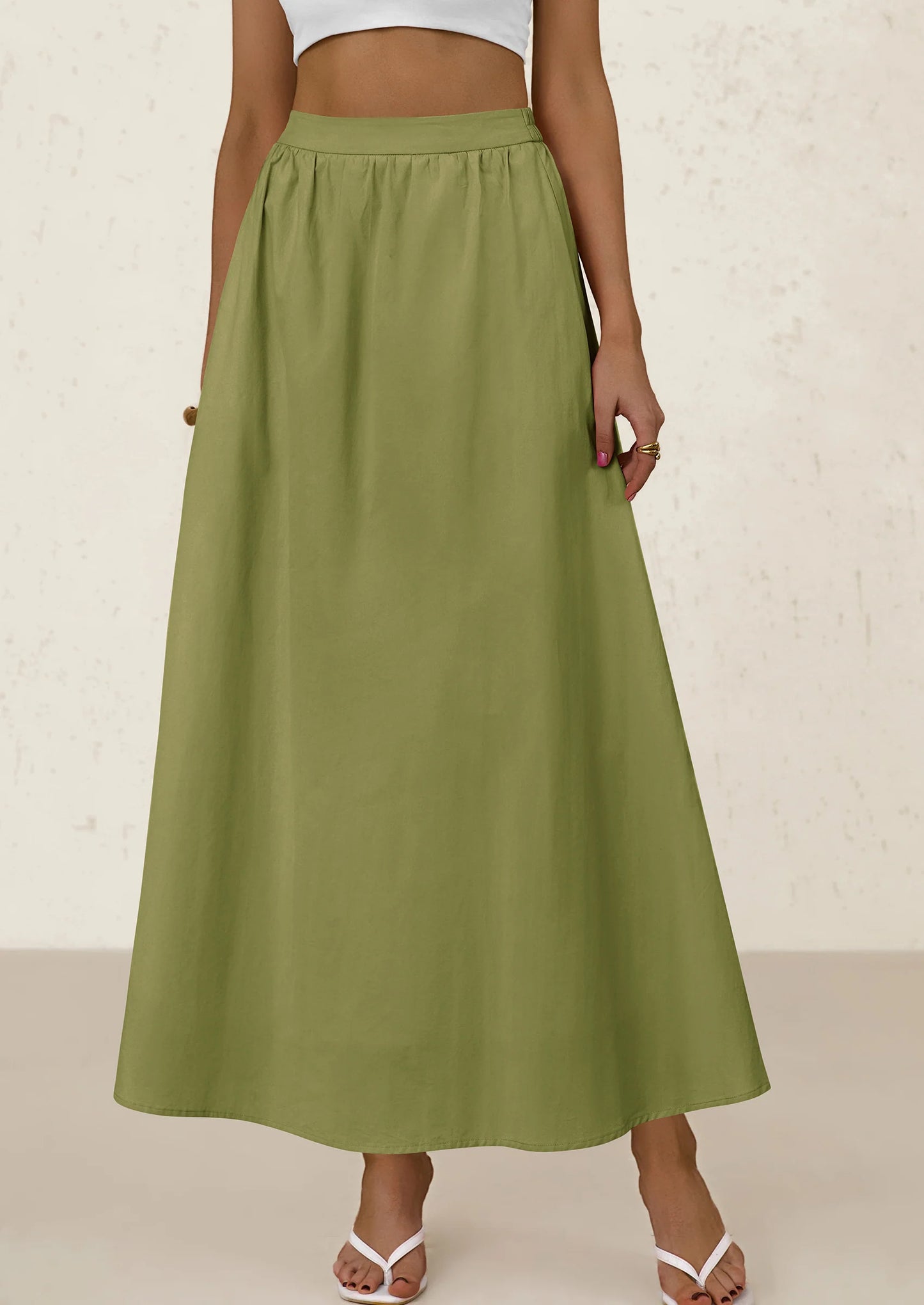 Women's Maxi Skirts Summer Trendy Ruffle High Waisted Casual Long Flowy Skirt with Pockets