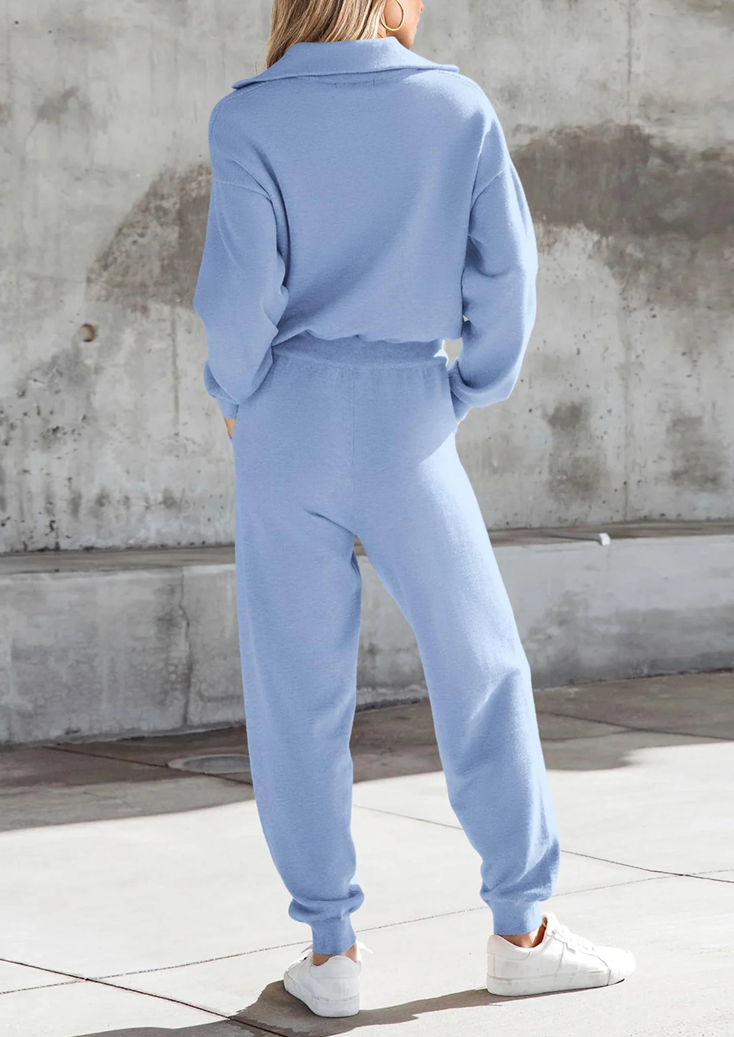 Women's 2 Piece Sweater Set Pullover Zip Up Sweatshirt Jogger Sweatpants Tracksuit Casual Outfit