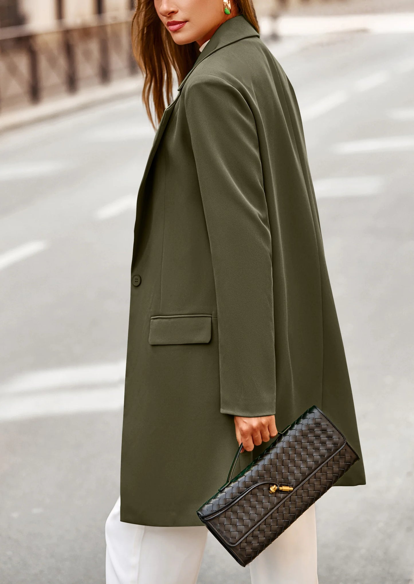 Women's Spring Fall Long Blazer Jackets Long Sleeve Lapel Pockets Loose Fit Work Casual Blazers Outerwear