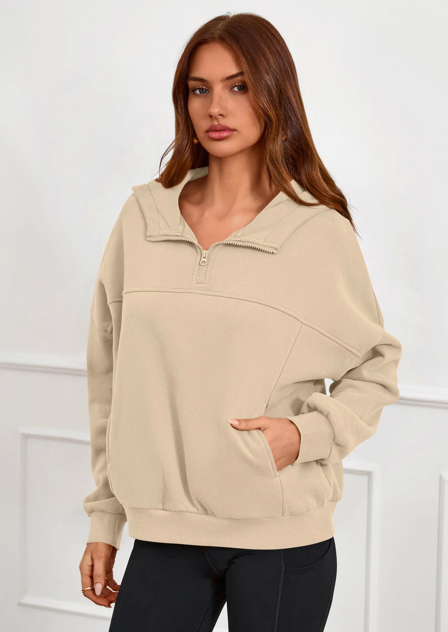 Womens Hoodies Cropped Fleece Sweatshirts Fall Fashion Quarter Zip Pullover Long Sleeve Tops Winter Clothes