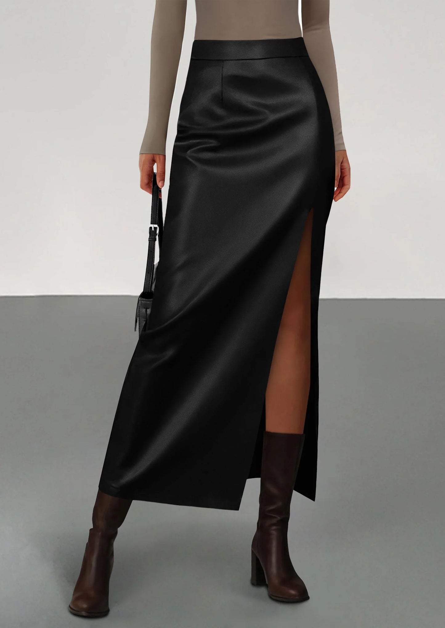 Womens Faux Leather Skirt Fall Bodycon High Waisted Slit Dressy Casual Winter Maxi Long Pencil Skirts