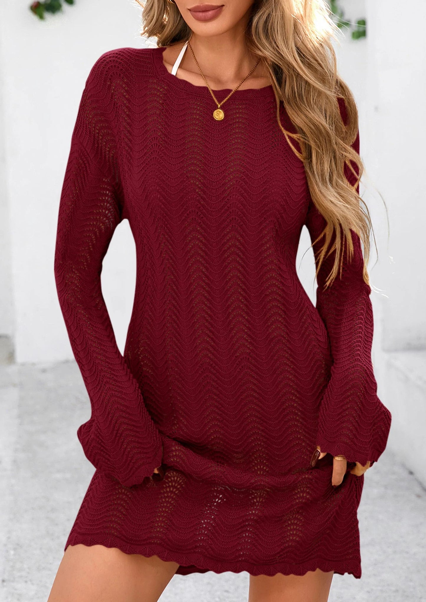 Women's Swimsuit Cover Up Summer Bathing Suit Swimwear Crochet Knit Dress Fashion Beach Vacation Clothes