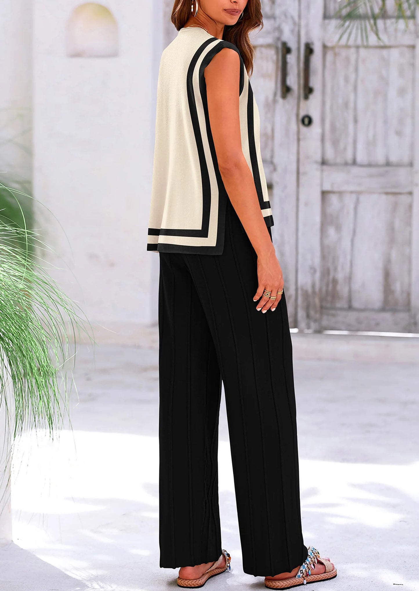 Women's 2 Piece Outfits Knit Loungewear High Low Pullover Tops and Wide Leg Pants Casual Sweater Sets Tracksuits