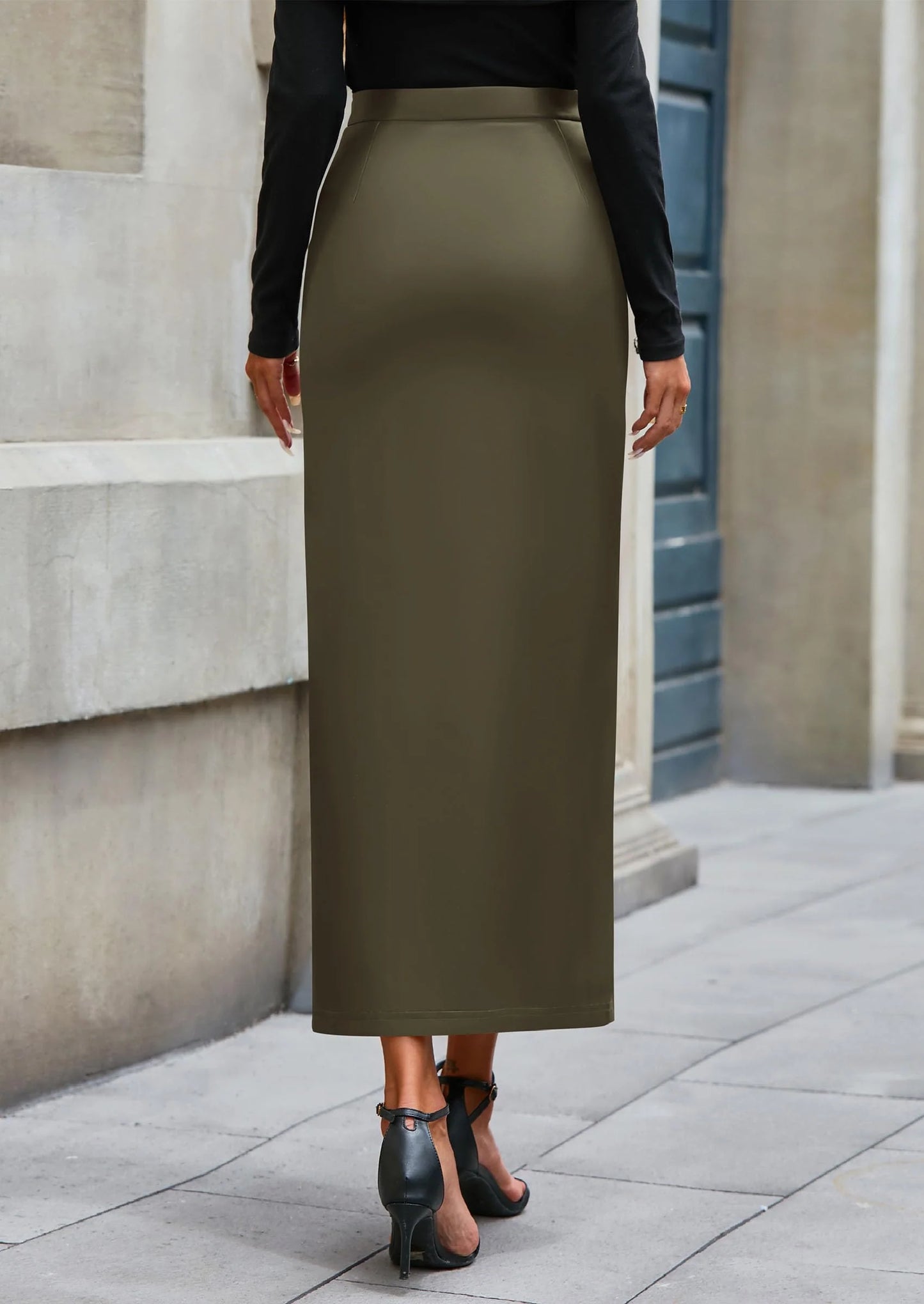 Womens Faux Leather Skirt Fall Bodycon High Waisted Slit Dressy Casual Winter Maxi Long Pencil Skirts