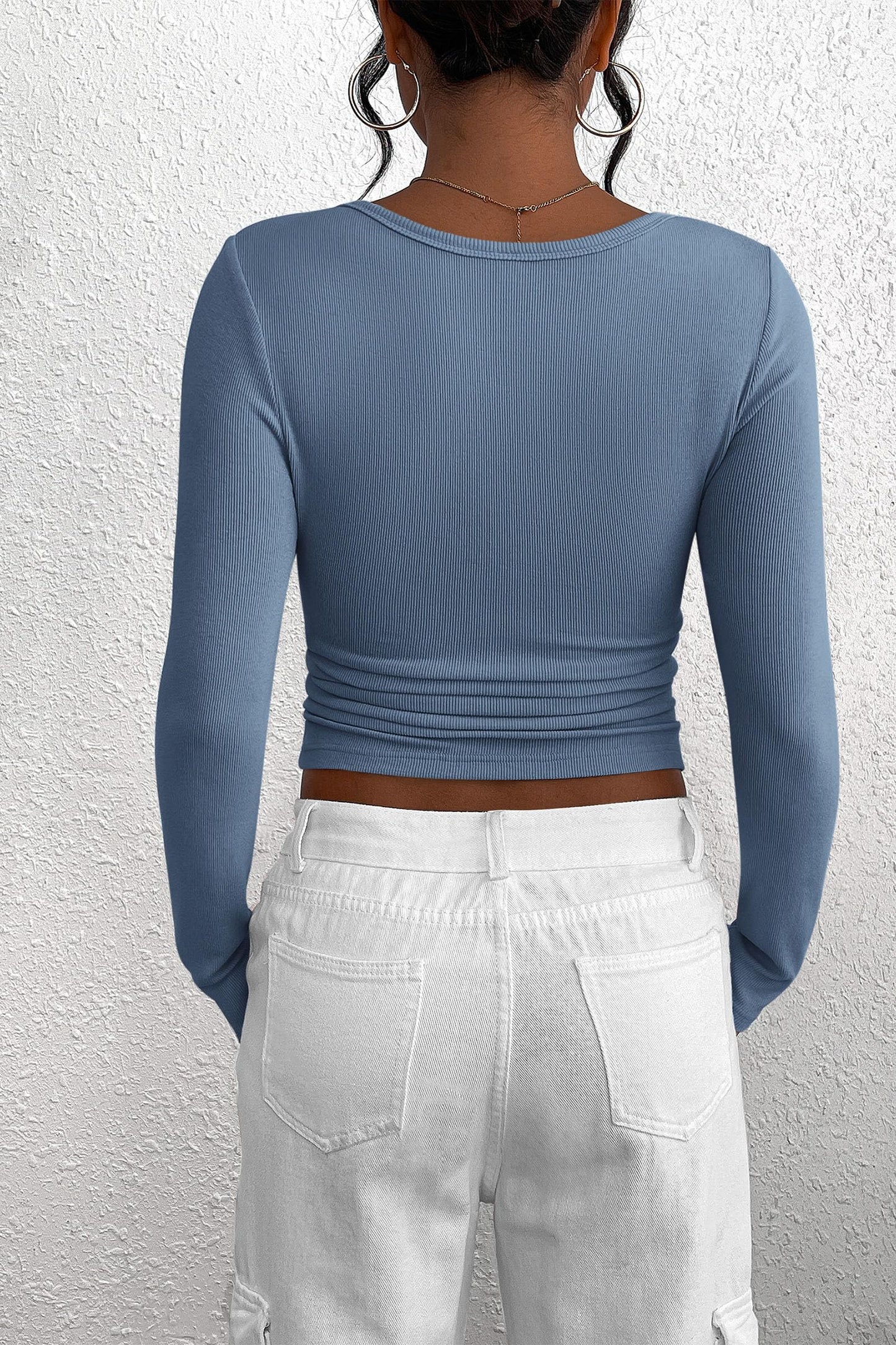 Women's Spring Fall Long Sleeve Henley T Shirts Button Ribbed Knit Slim Fit Casual Basic Tops Blouse